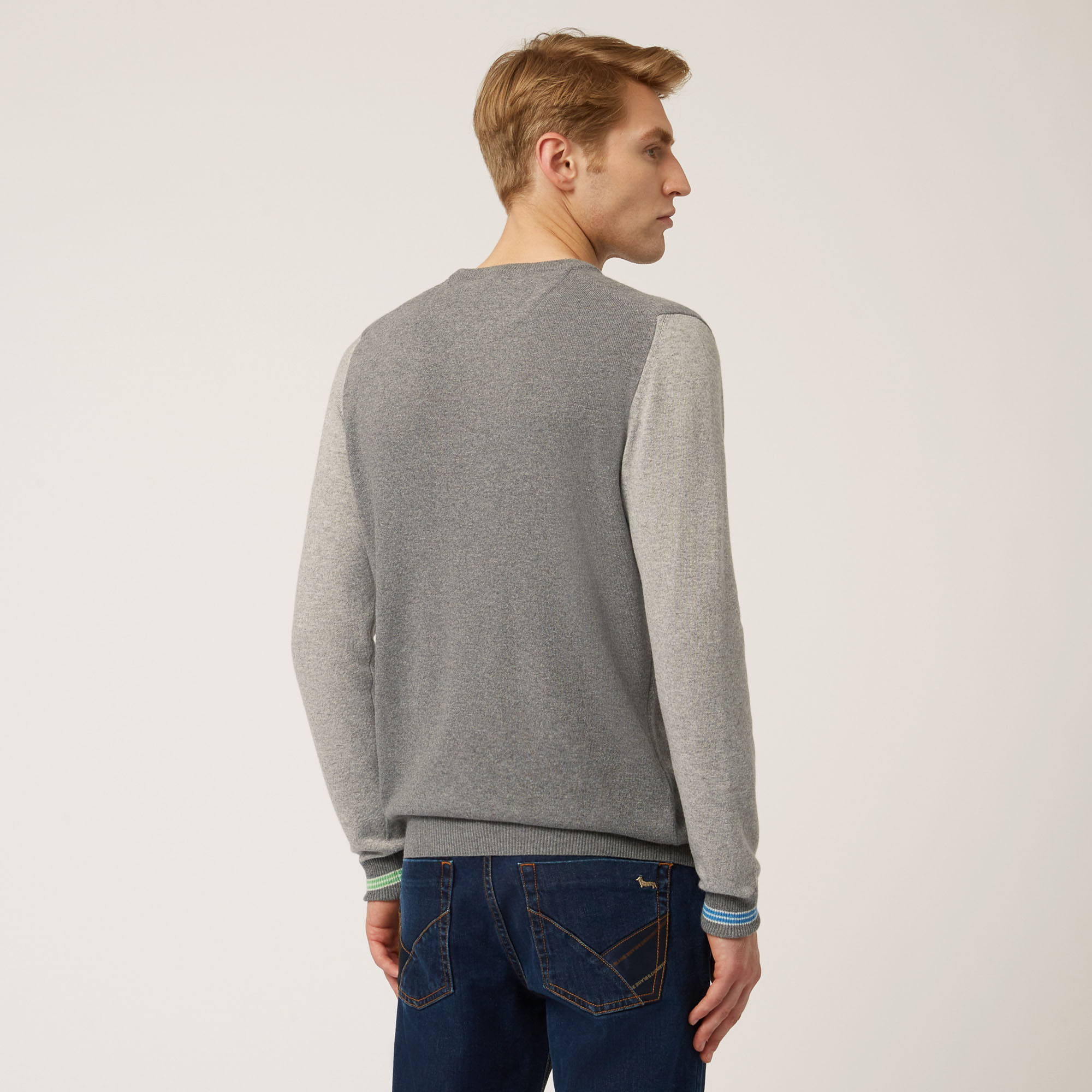 Pullover Mit Rundhalsausschnitt Und Hemdenstoff Am Innenkragen, Grau, large image number 1