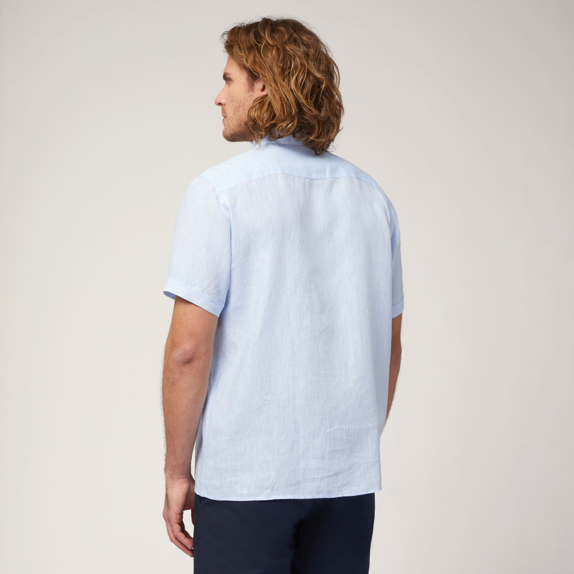 Linen Short-Sleeved Shirt, Sky Blue, large image number 1