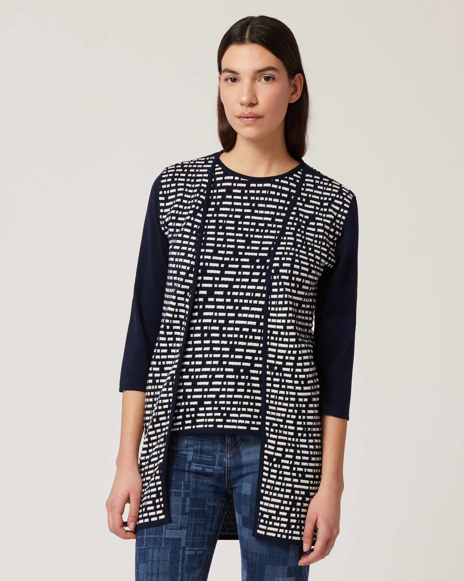 Two-Tone Cotton-Blend Cardigan