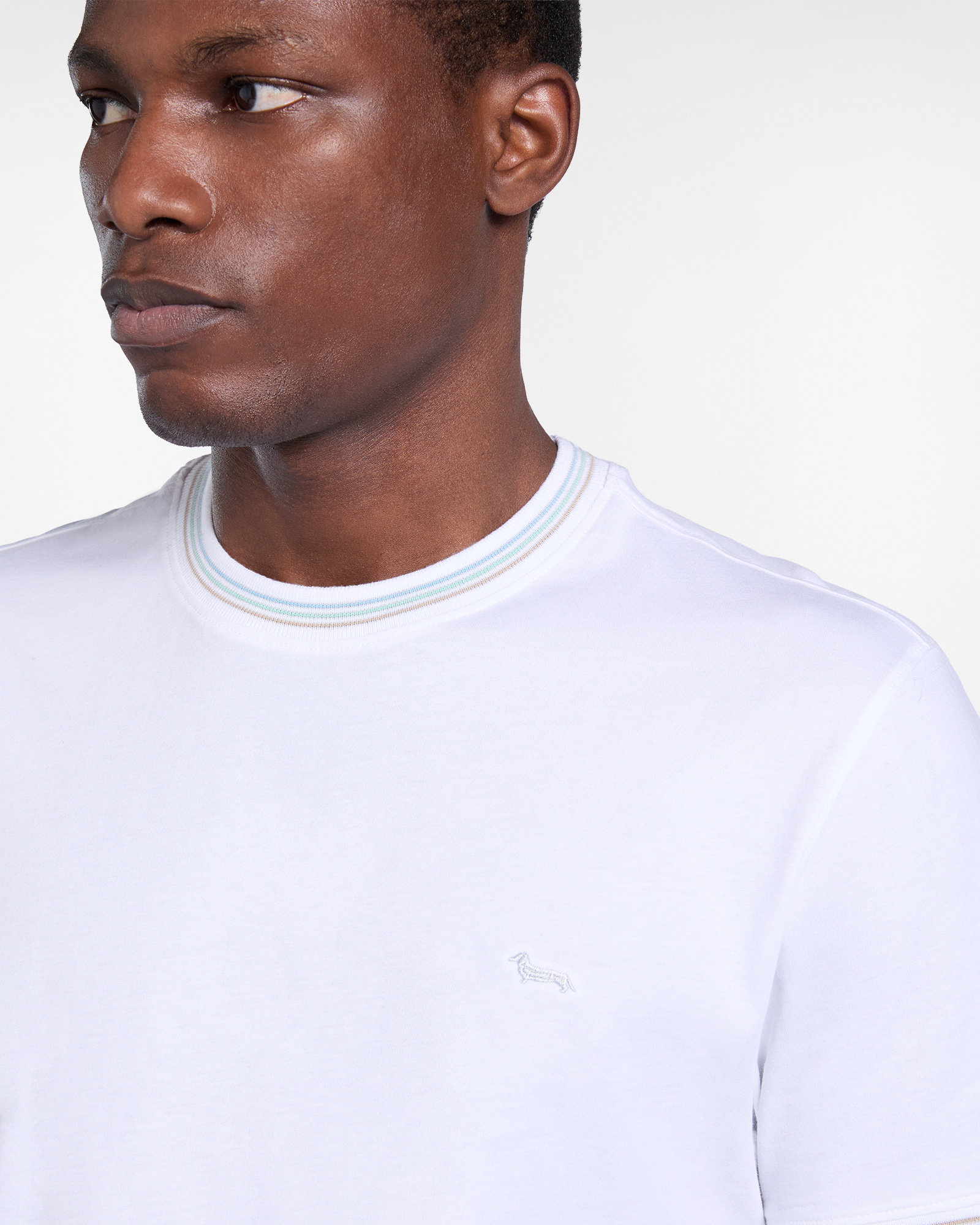 Men's T-shirt with striped collar and hems, White, large image number 2