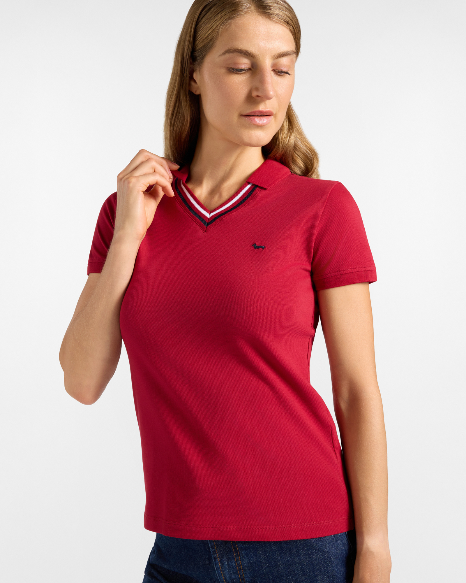 Polo da donna manica corta in cotone stretch, ROSSO, large image number 2