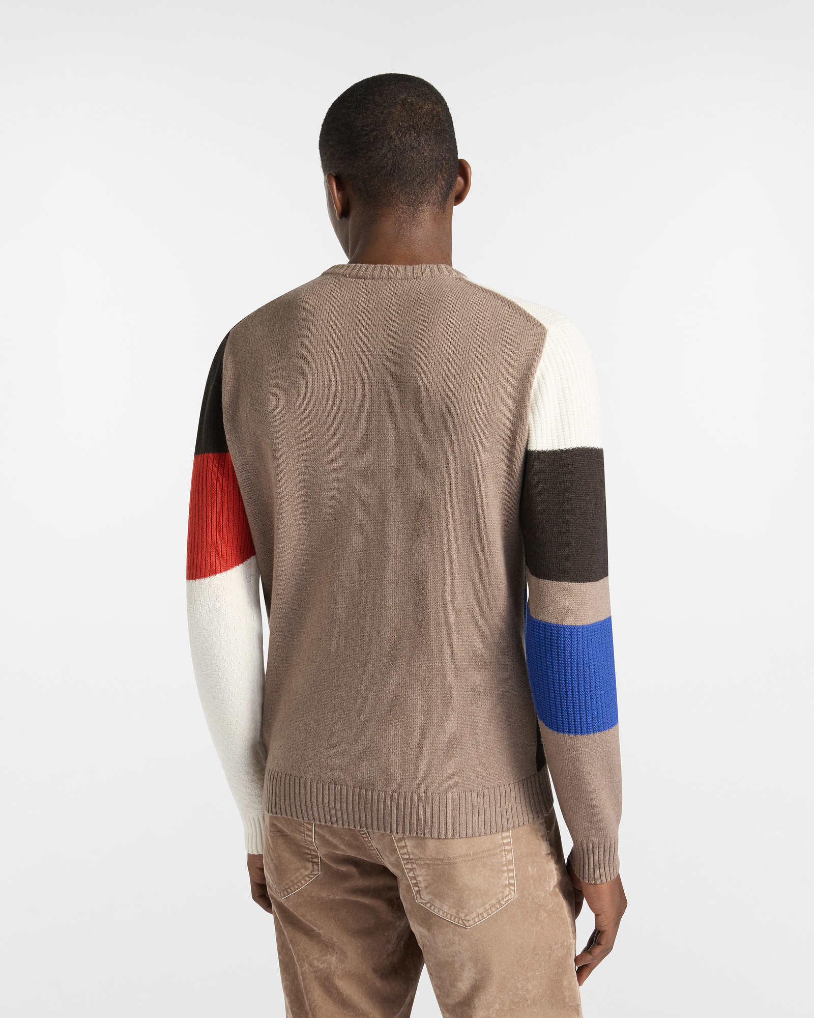 Pullover Rundhals Colorblock, Lederbraun, large image number 1
