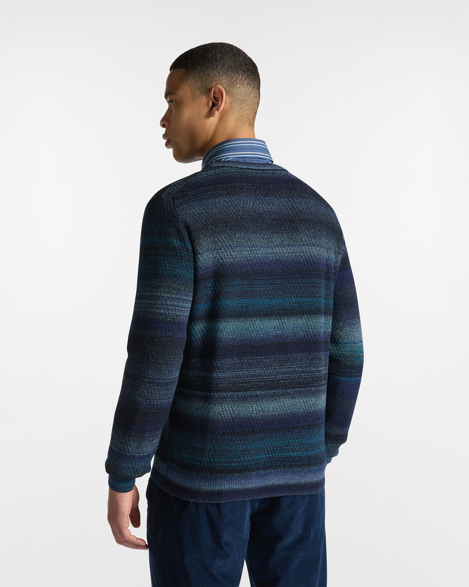 Chevron Knit Pullover with Printed Yarn, Black, large image number 1