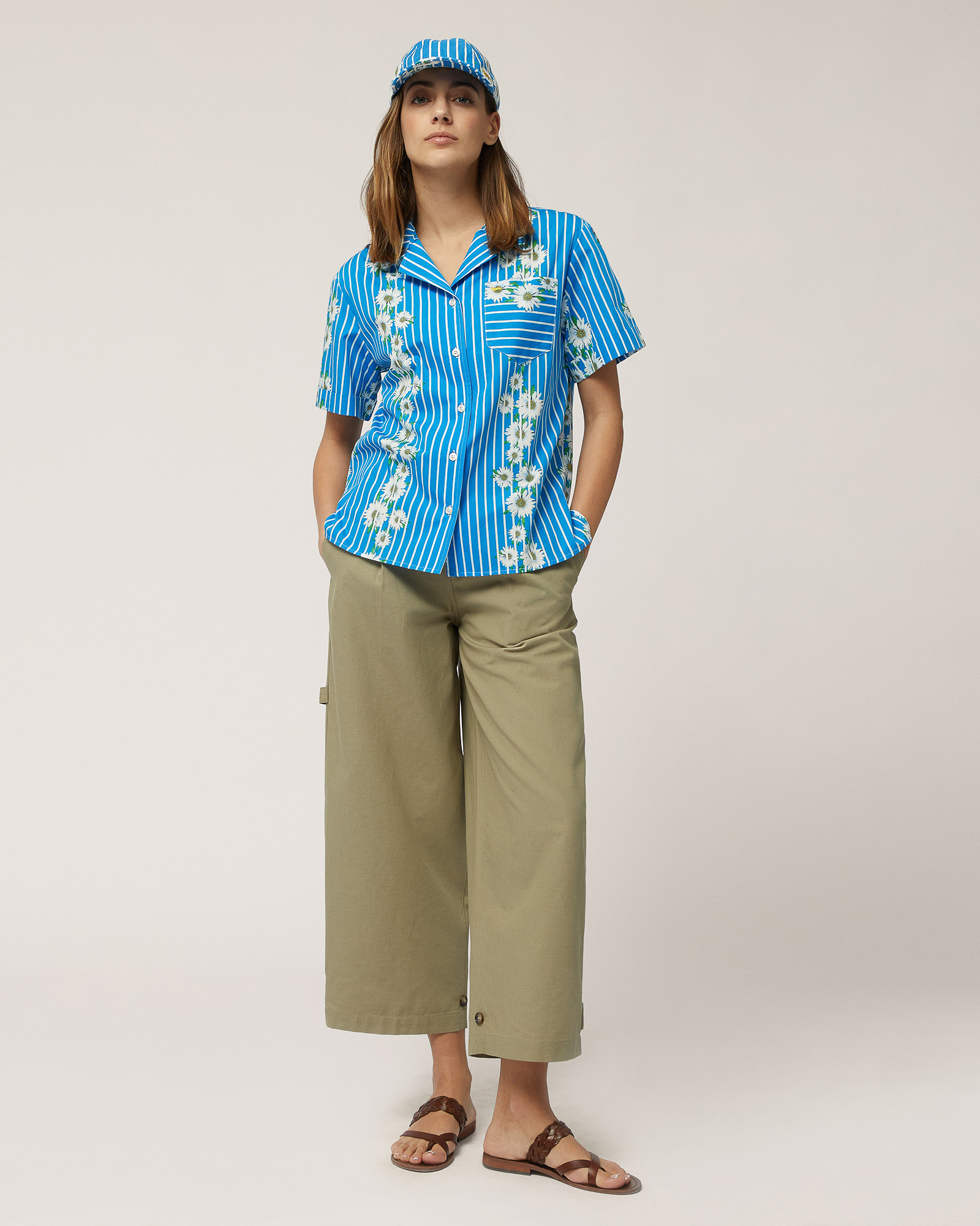 Striped and Daisy-Print Shirt, Light Blue, large image number 3