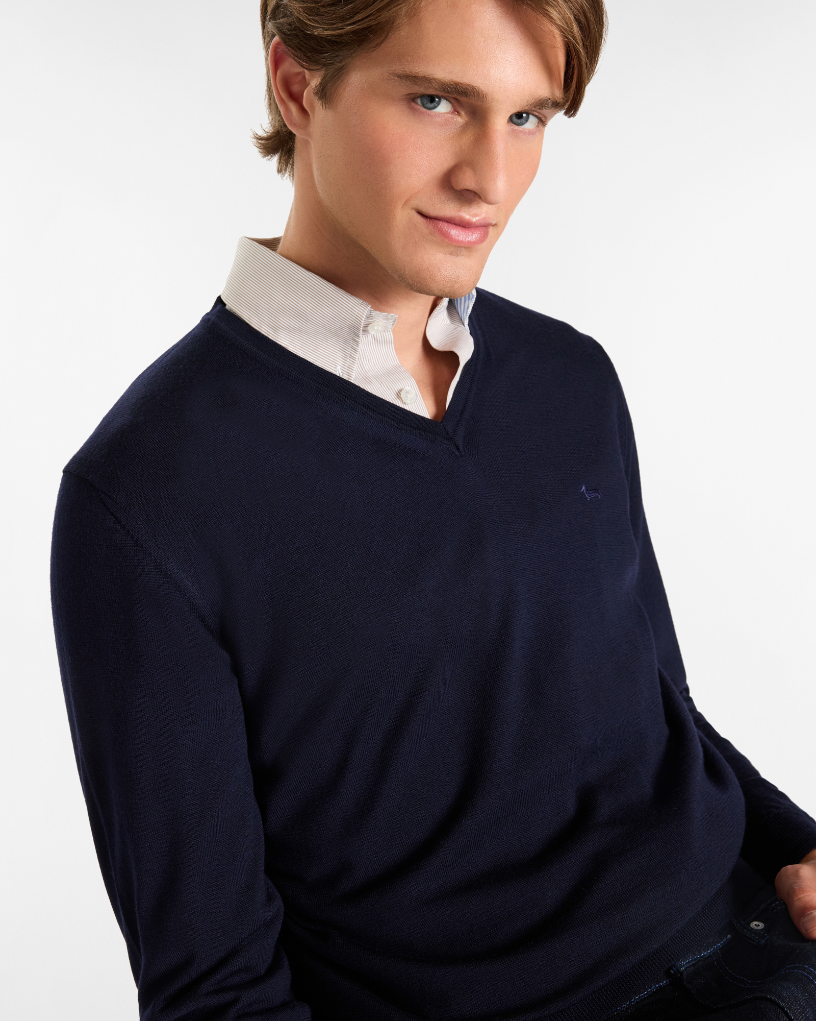 V-Neck Sweater, Navy Blue, large image number 2