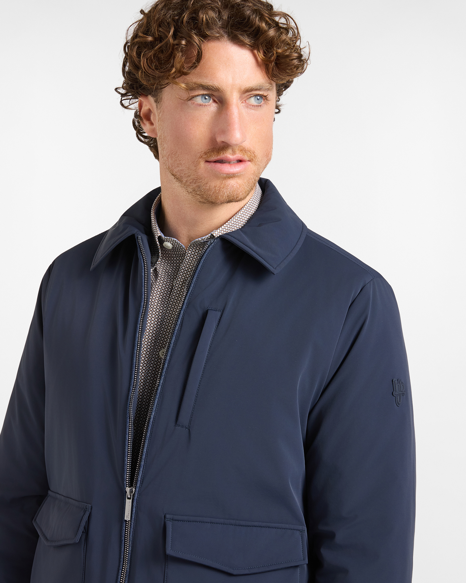 Giubbino HBJ Uomo Imbottito con Collo Camicia in Nylon, BLU SCURO, large