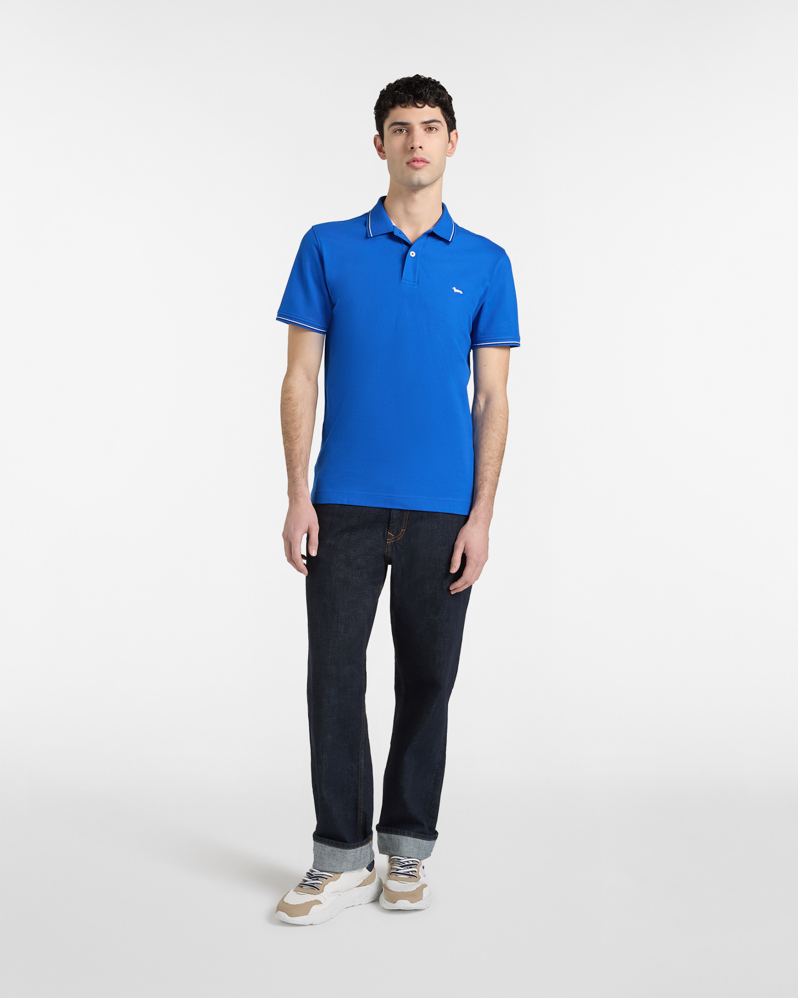 Stretch pique polo shirt with striped details, Blue, large image number 3