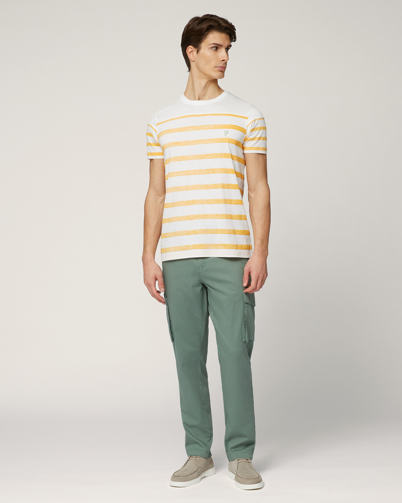 T-Shirt In Cotone A Righe, Arancio, large image number 3