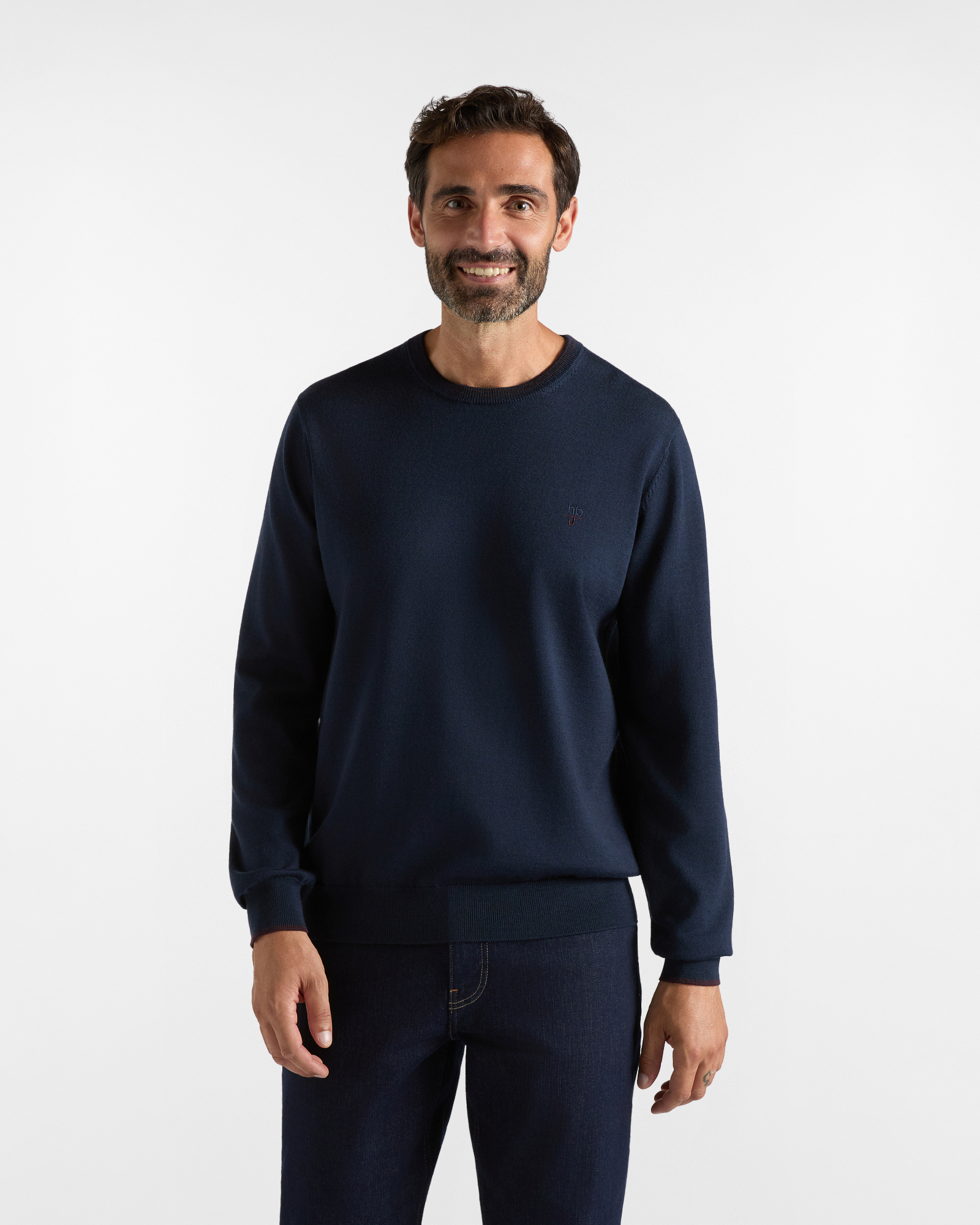 Maglia girocollo HBJ Uomo in pura lana, BLU SCURO, large