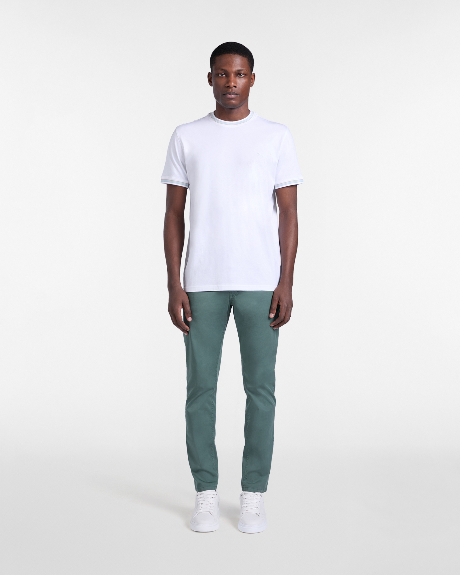 Men's T-shirt with striped collar and hems, White, large image number 3