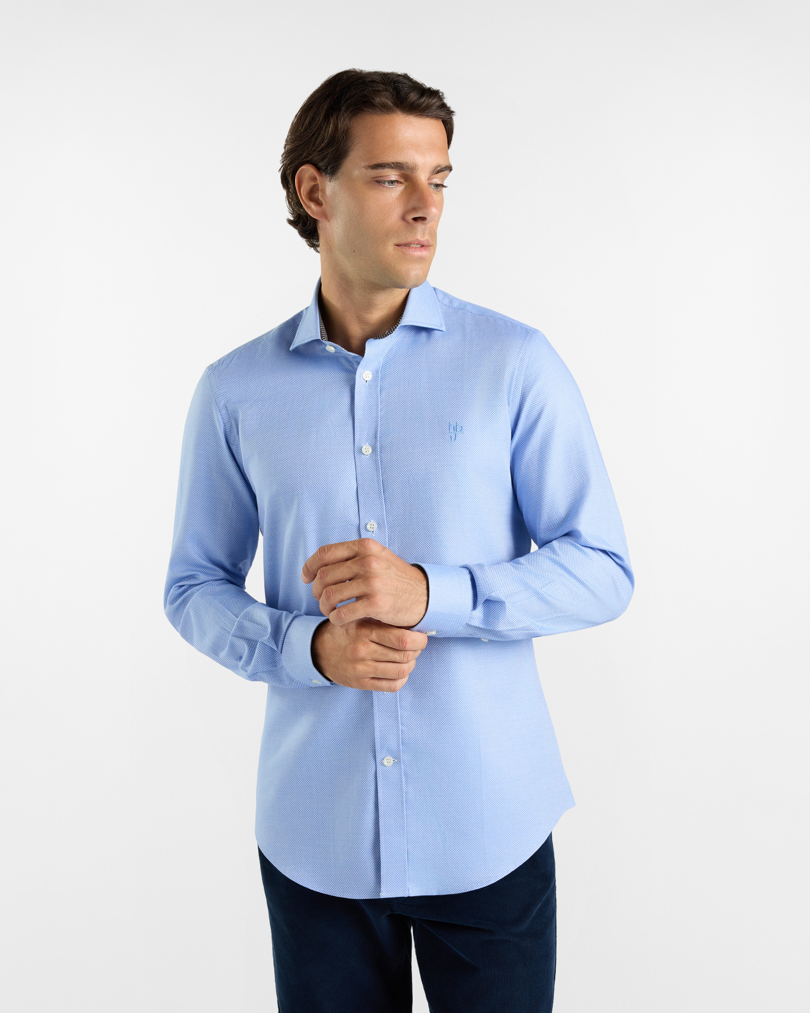 HBJ Men&rsquo;s Narrow Fit Shirt with French collar in pure sky blue cotton