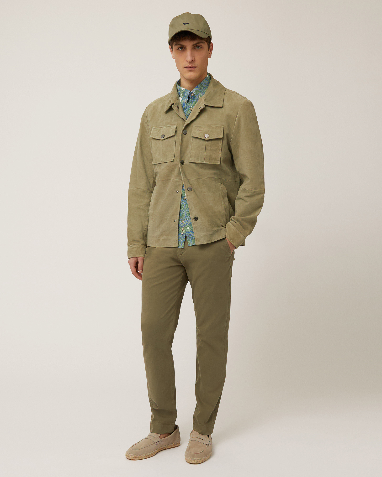 Indigo Cruise Leather Overshirt, Military Green, large image number 3