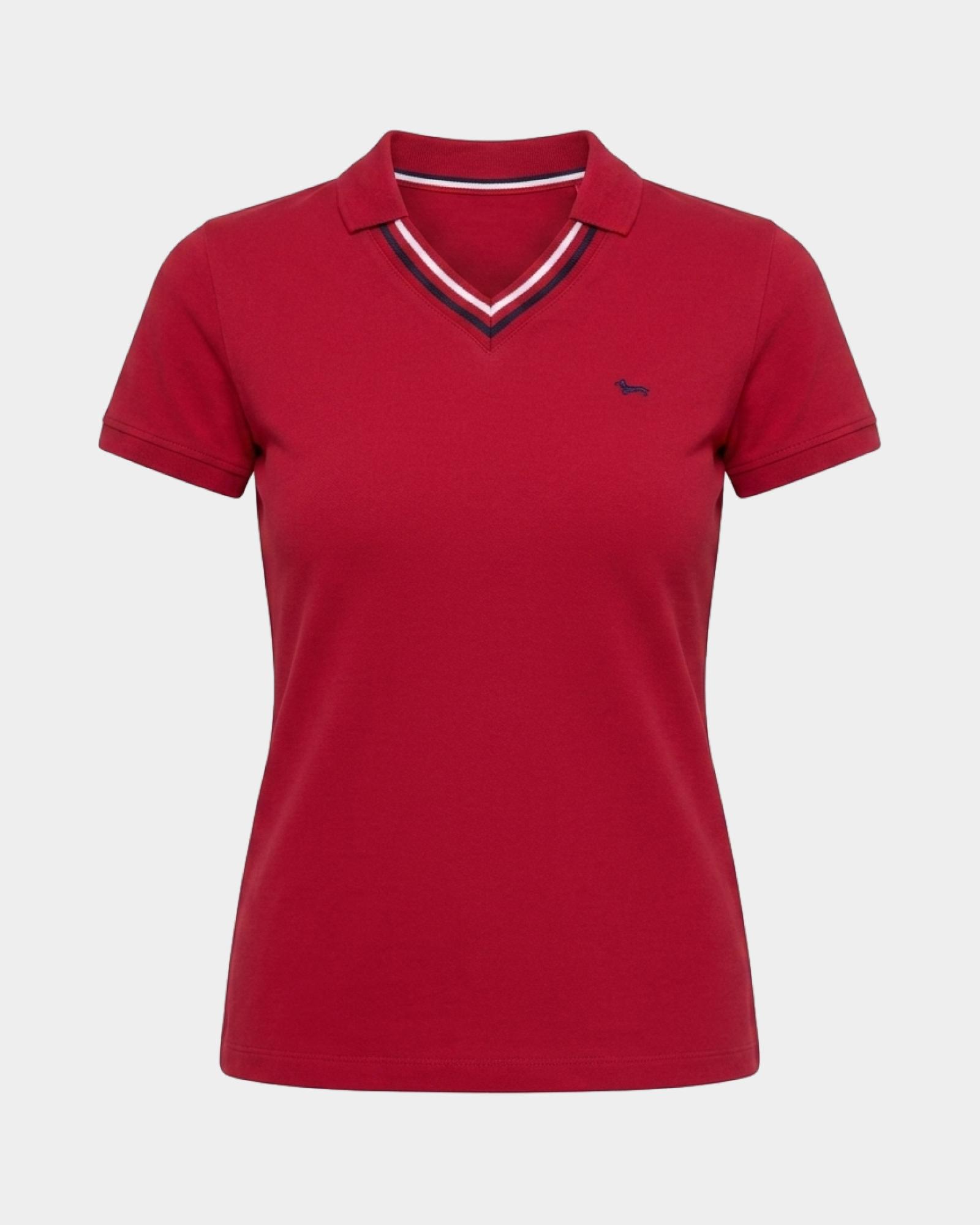 Polo para mujer de manga corta de algod&oacute;n el&aacute;stico, ROJO, large