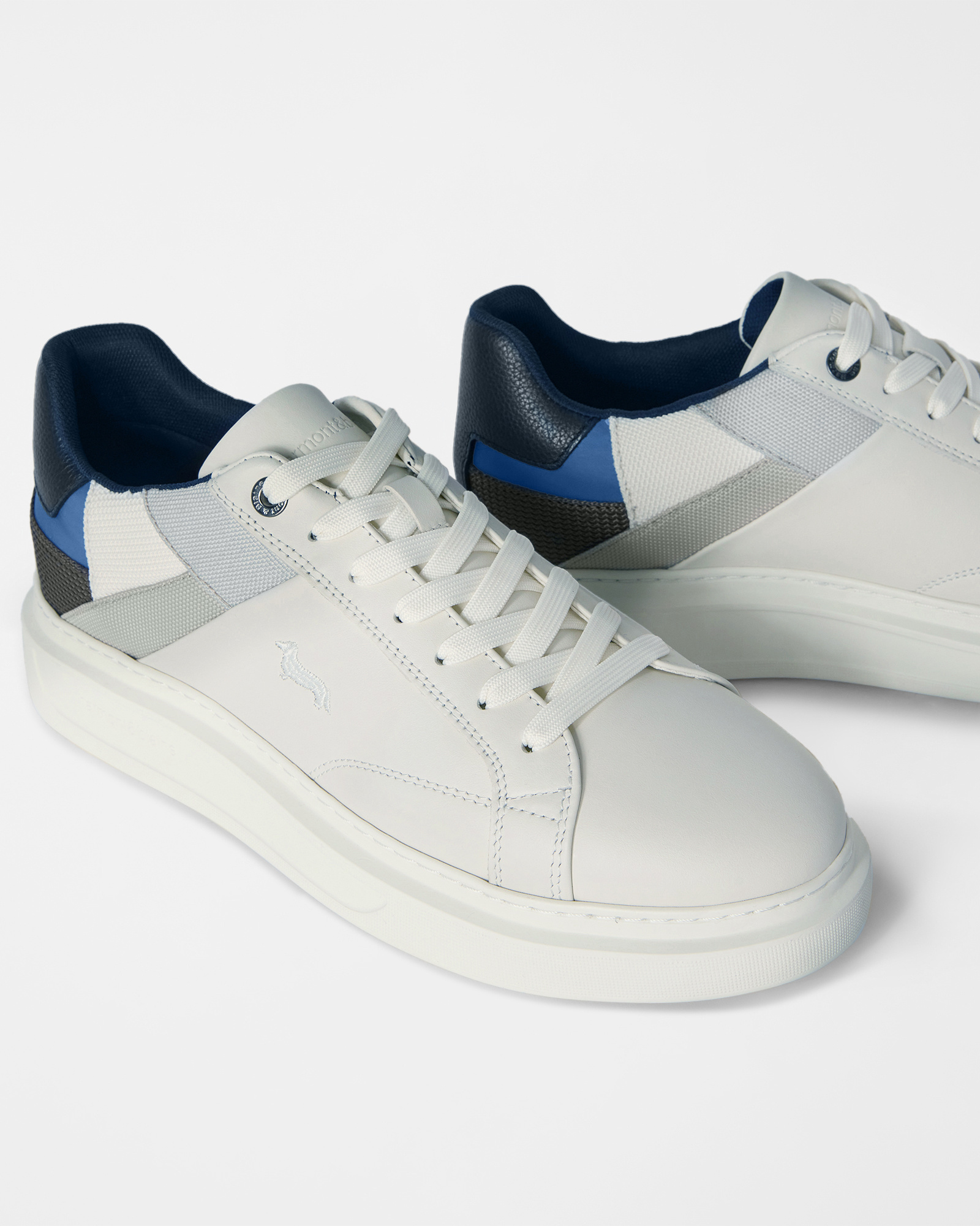 Men's leather sneakers with technical inserts, OFF WHITE - MULTICOLOR, large image number 3