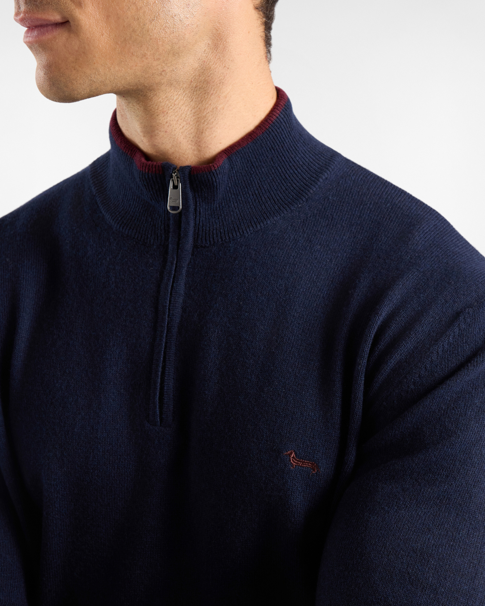 Men's regular fit sweater with half-zip stand-up collar in a  wool blend, NAVY BLUE, large image number 2