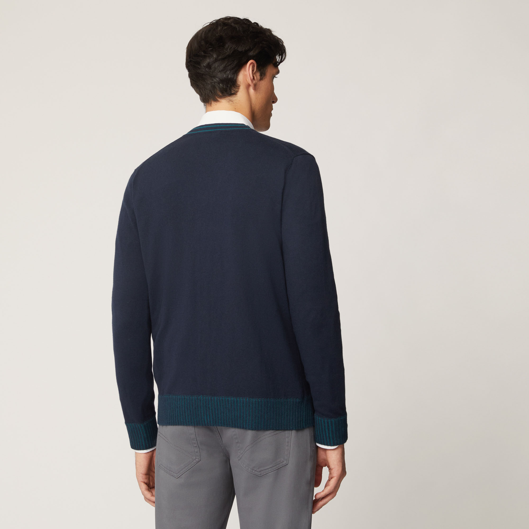 Cardigan In Cotone E Lana Con Dettagli A Contrasto, Light Blue, large image number 1