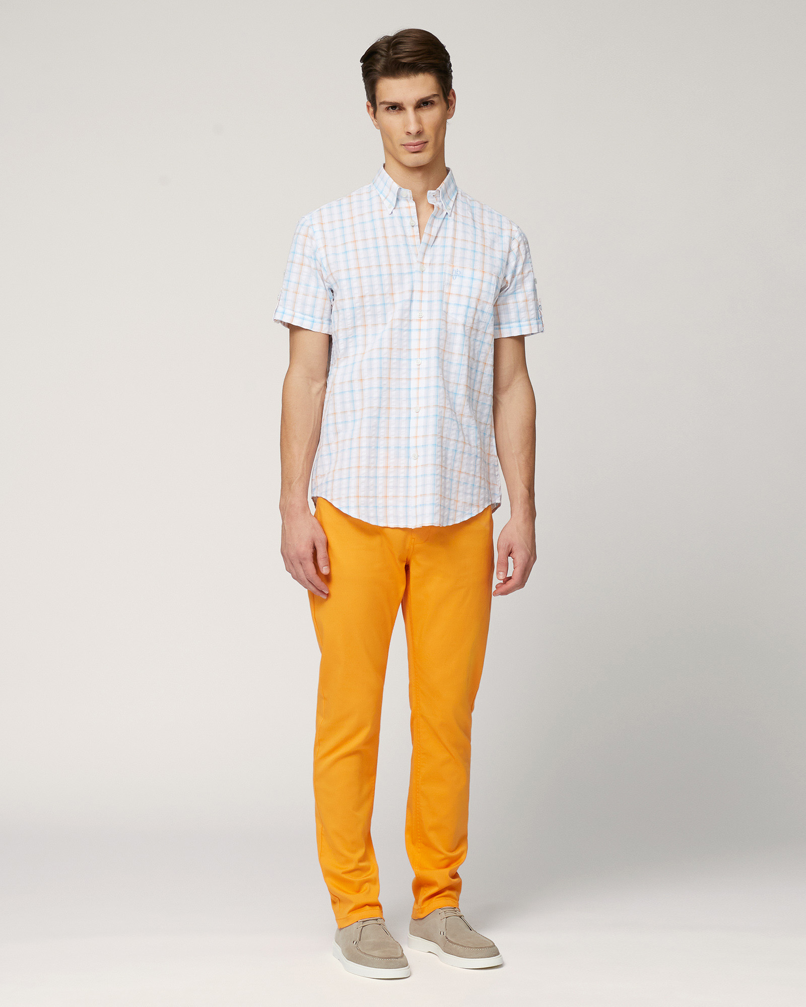 Short-Sleeved Check Shirt, Orange, large image number 3