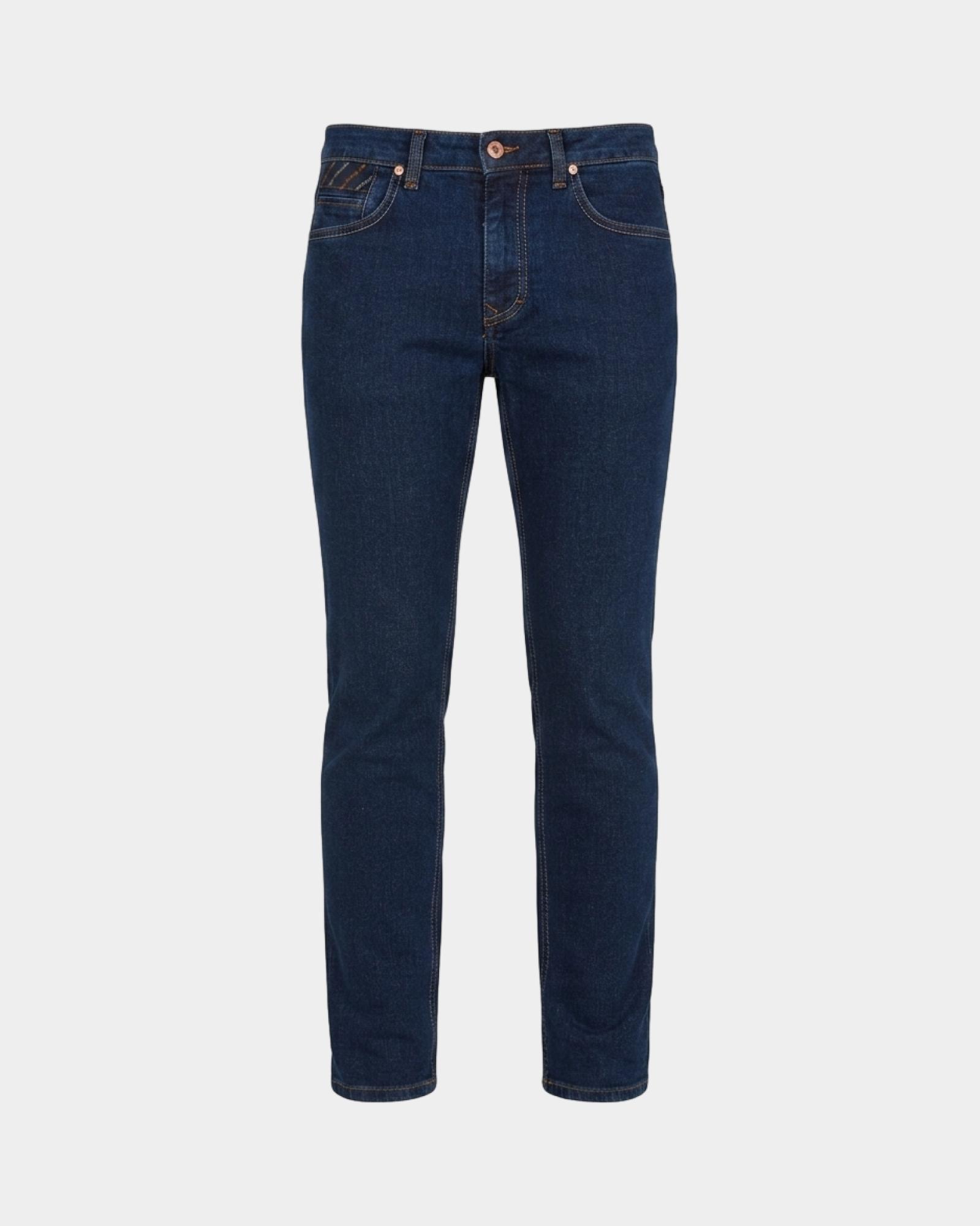 Denim para hombre de 5 bolsillos con inserciones personalizadas corte Narrow Made in Italy, AZUL DENIM, large