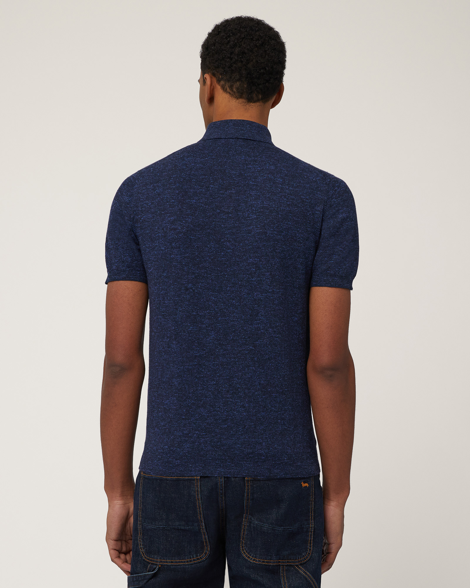 Poloshirt aus geflammtem Tweed, Marineblau, large image number 1