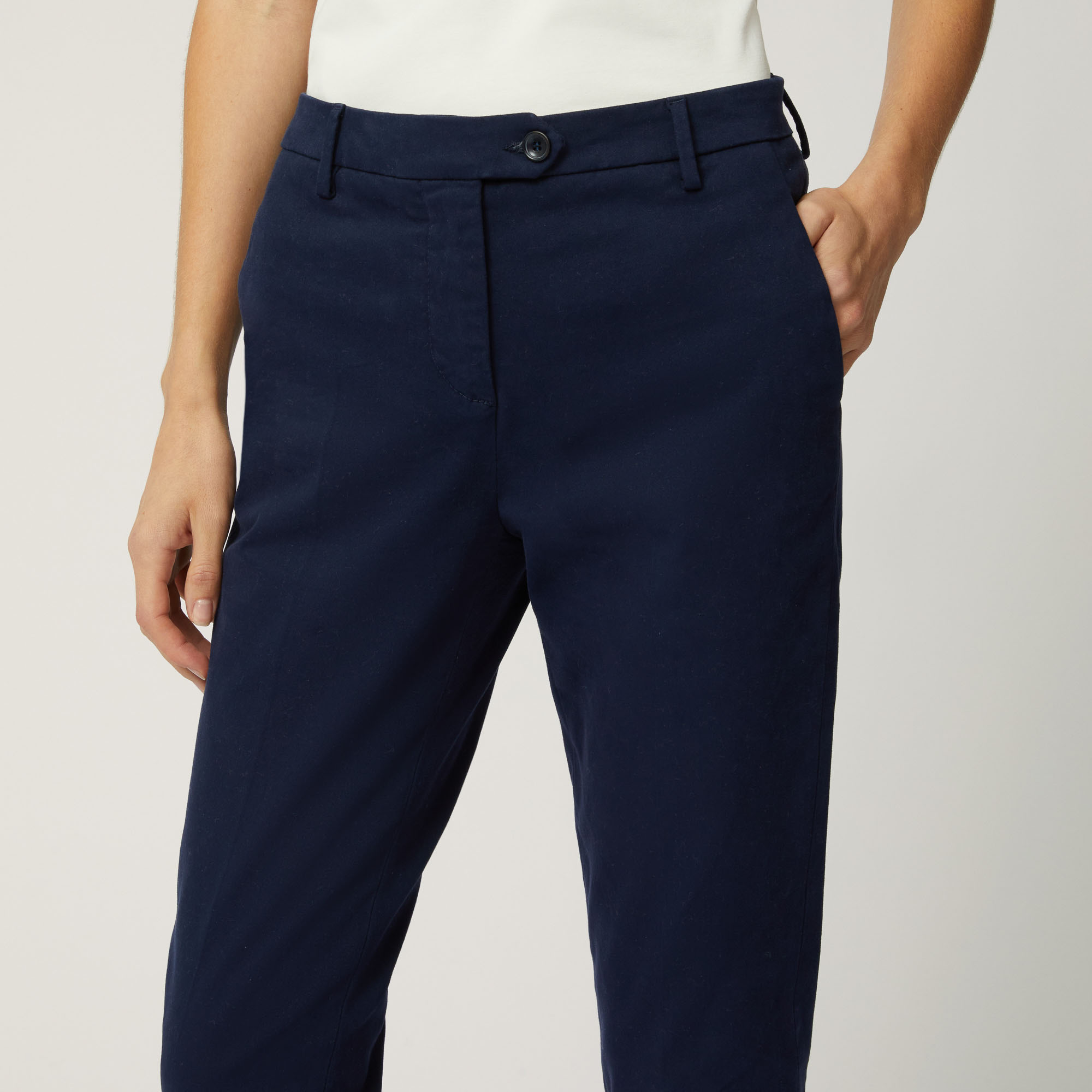 Pantalone Chino In Cotone Stretch, Blu Navy, large