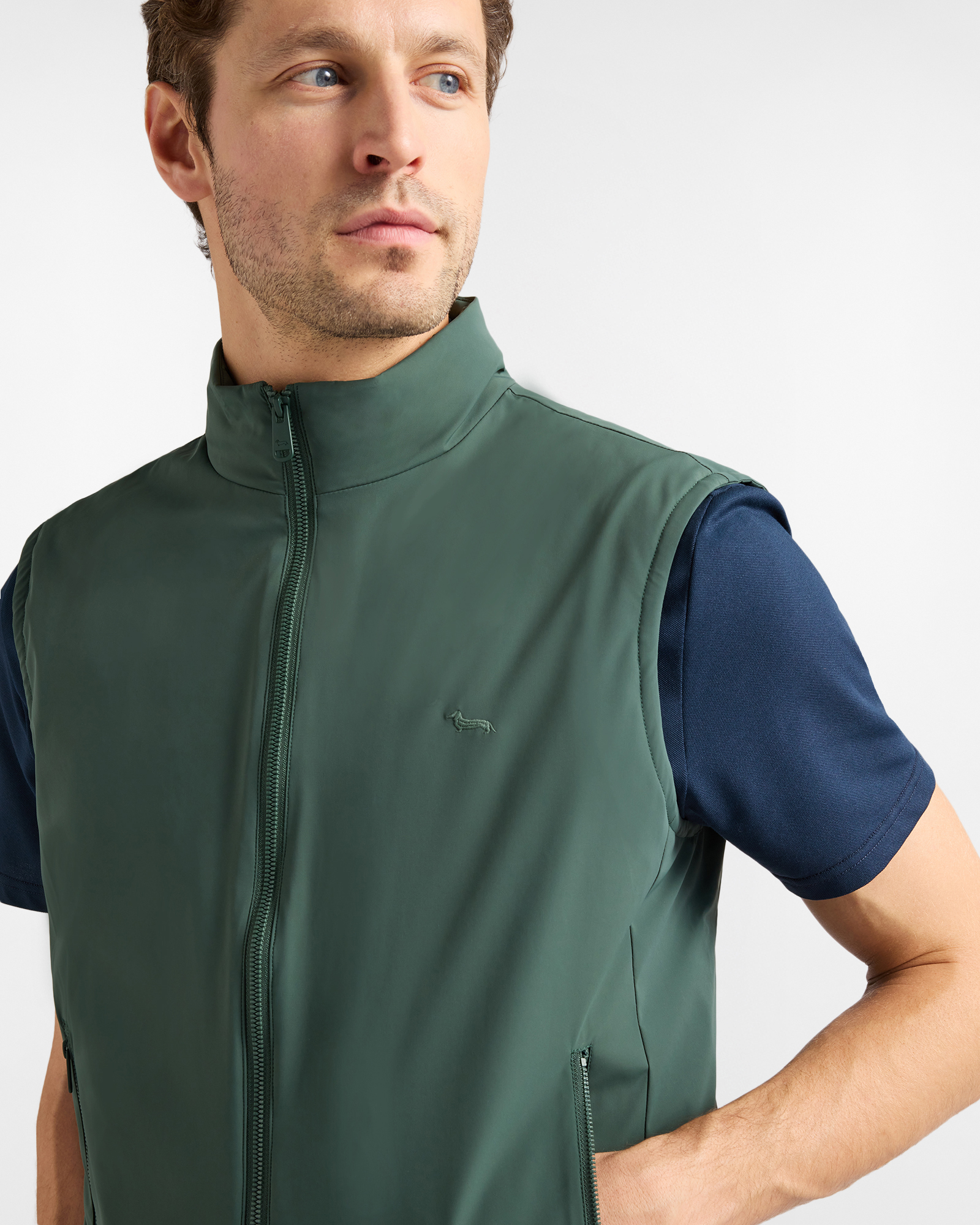 Gilet Uomo in Nylon Con Ricamo, Verde, large image number 2