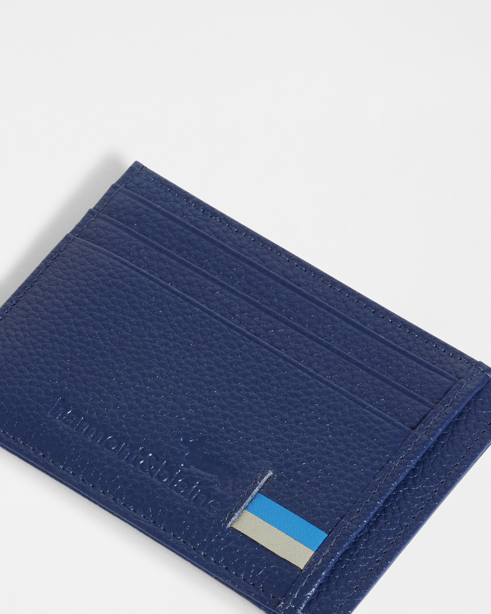 Pebbled Leather Card Holder, Navy Blue, large image number 2