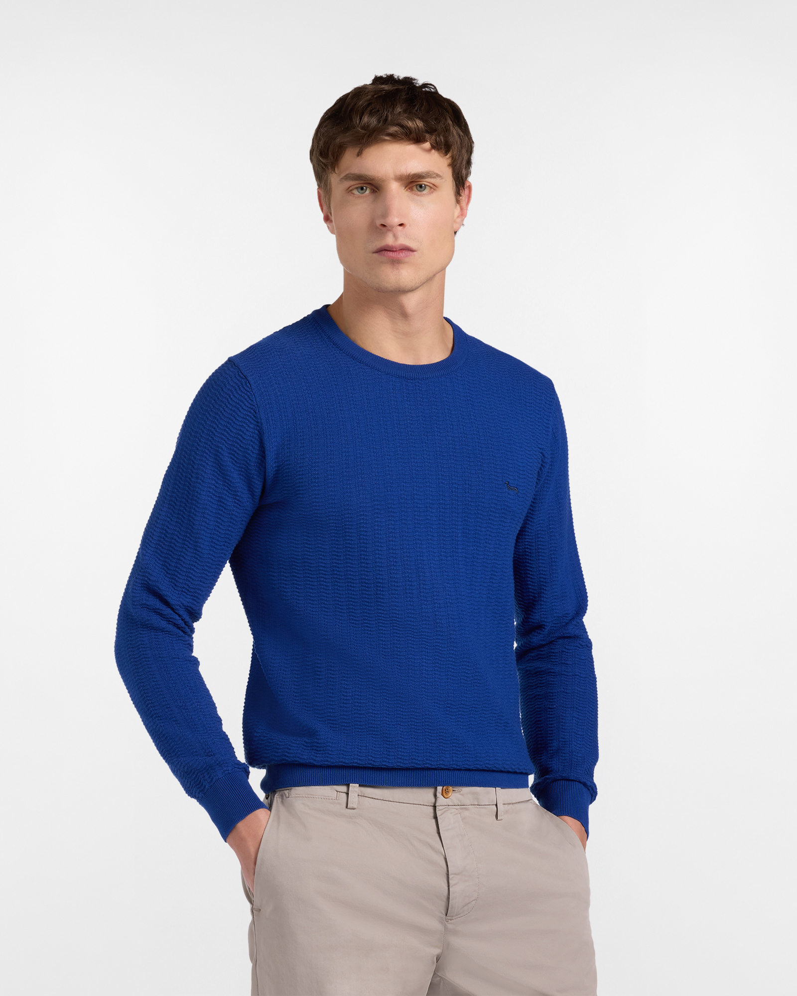Harmont&Blaine - Pullover girocollo lavorazione 3D, Uomo, Blu, Taglia: L