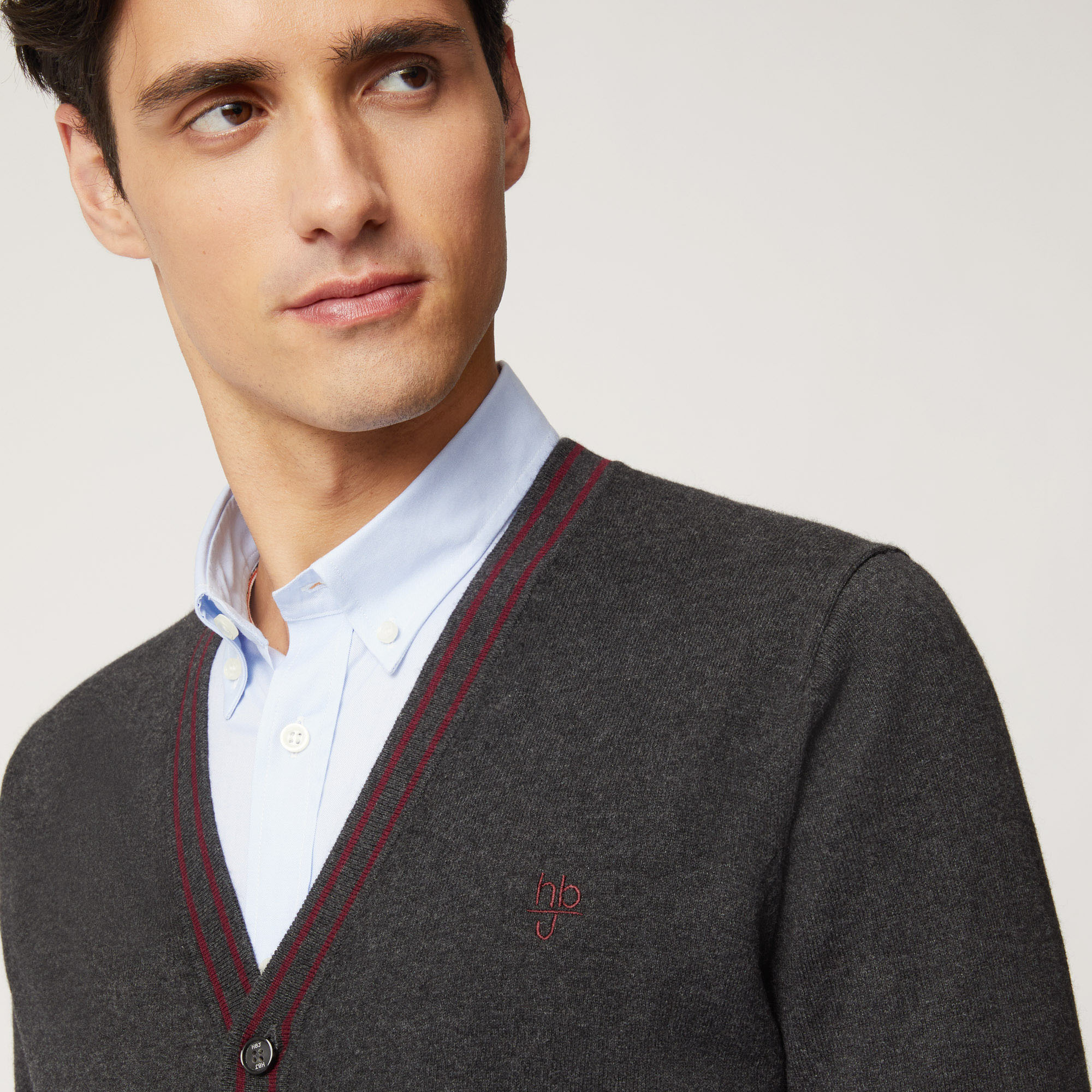 Cardigan In Cotone E Lana Con Dettagli A Contrasto, Grigio, large image number 2