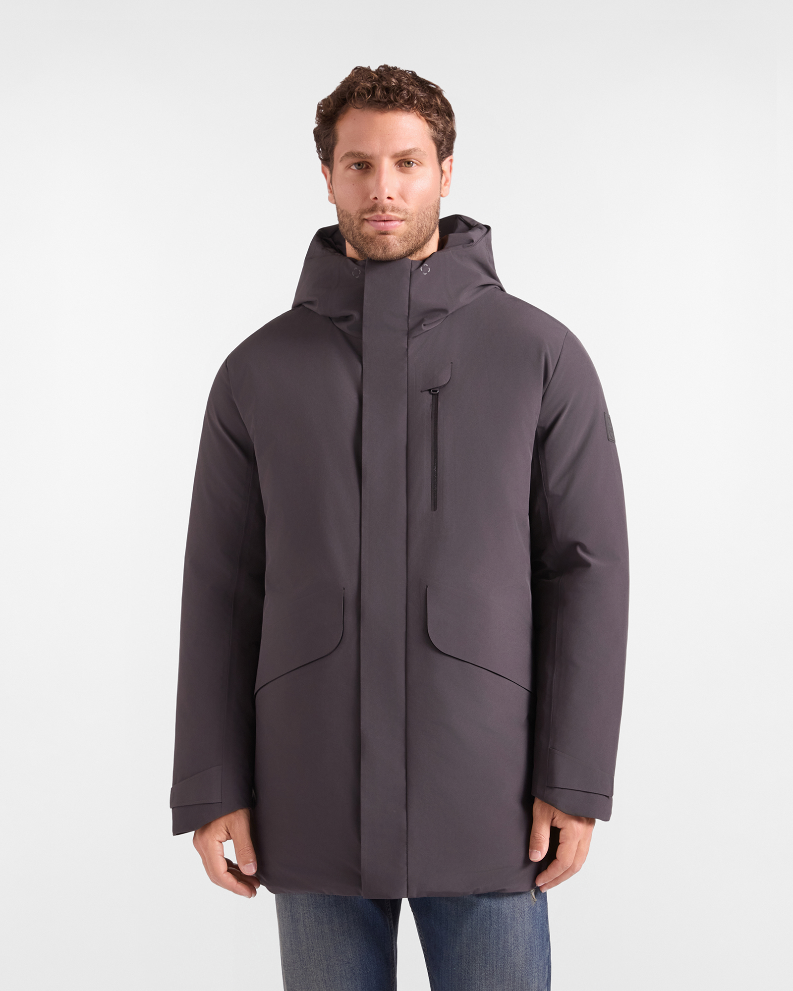 Men&rsquo;s dark brown technical fabric softshell jacket