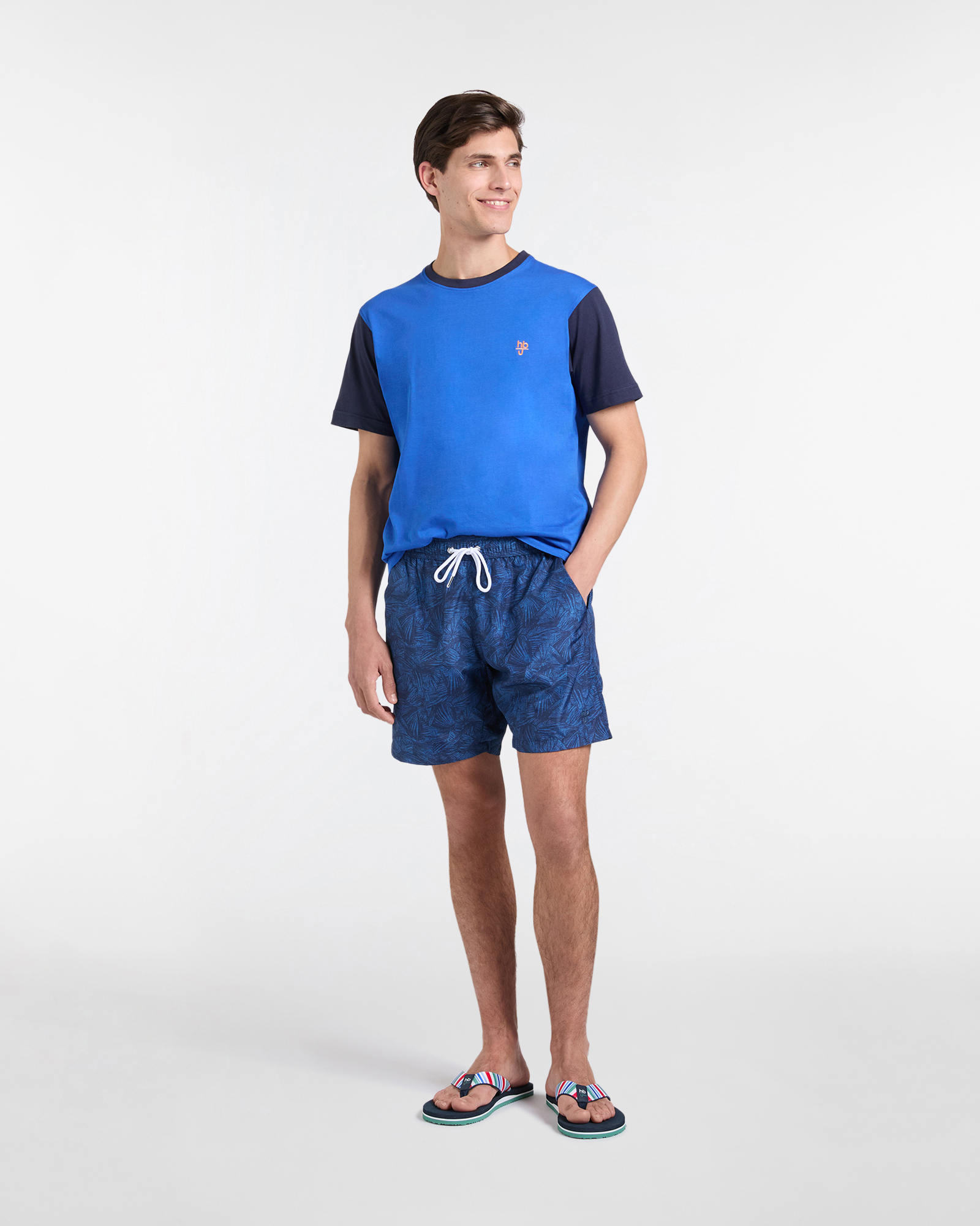 Costume boxer mare stampa foglie allover, Blu scuro, large image number 3