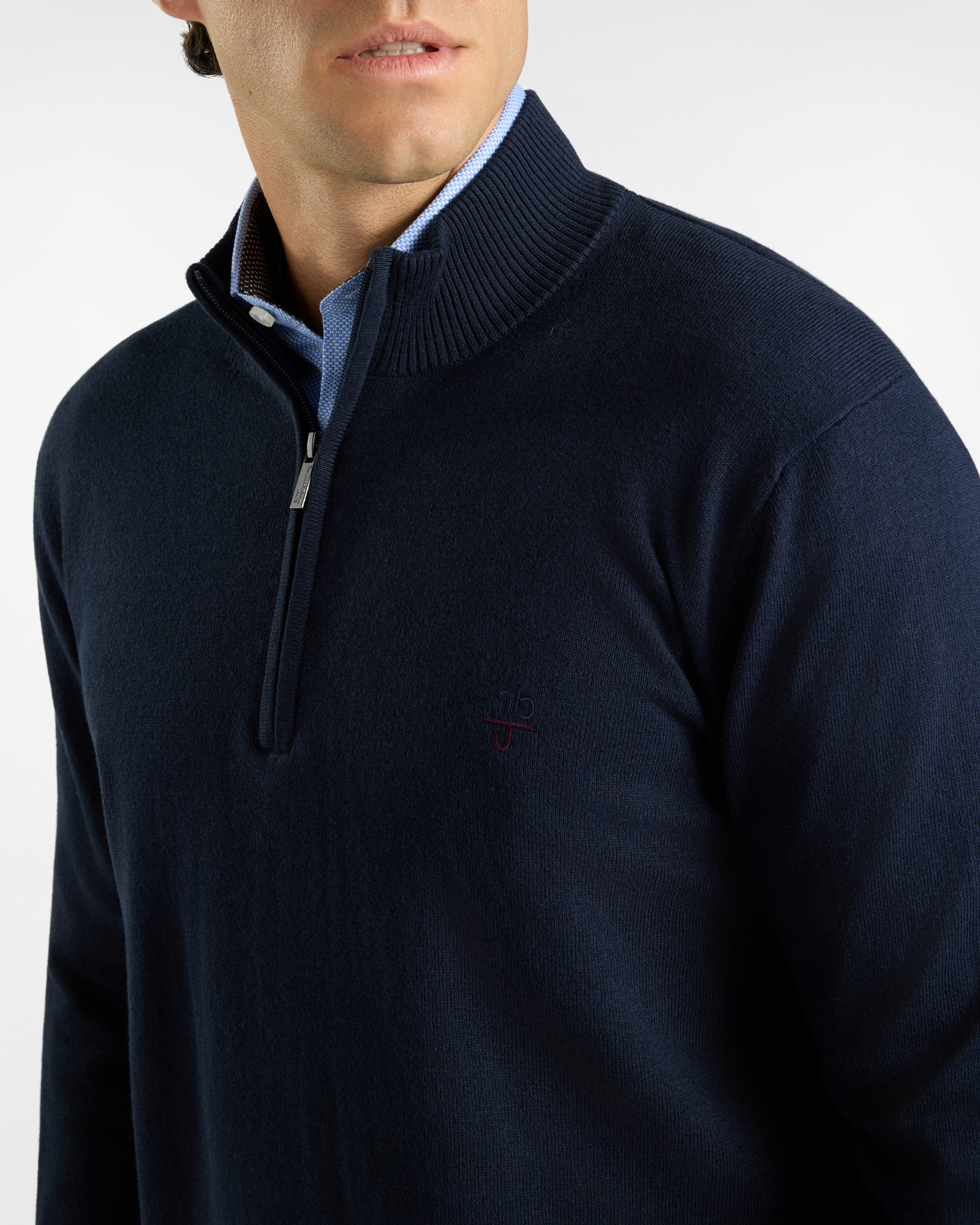 Maglia HBJ Uomo Half-Zip in Misto Lana e Cashmere, BLU SCURO, large