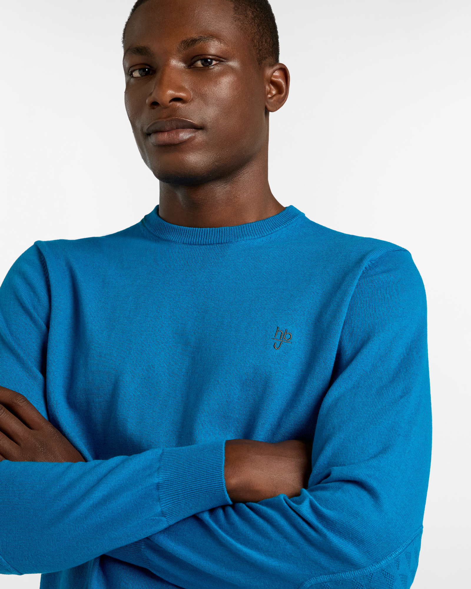Maglione Girocollo in misto Cotone e Lana con Toppe Tono su Tono, Turchese, large image number 2
