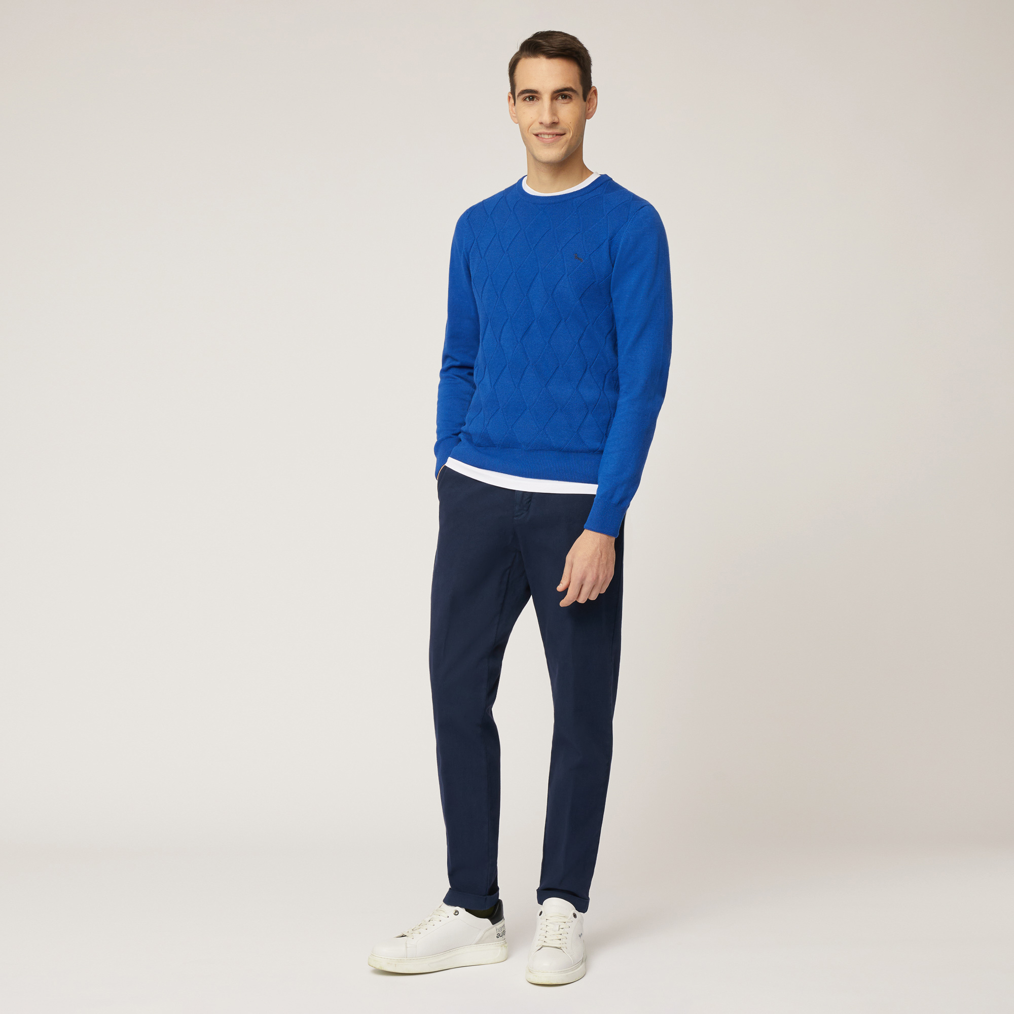 Jersey De Cuello Redondo Con Rombos En La Parte Delantera, Azul, large image number 3