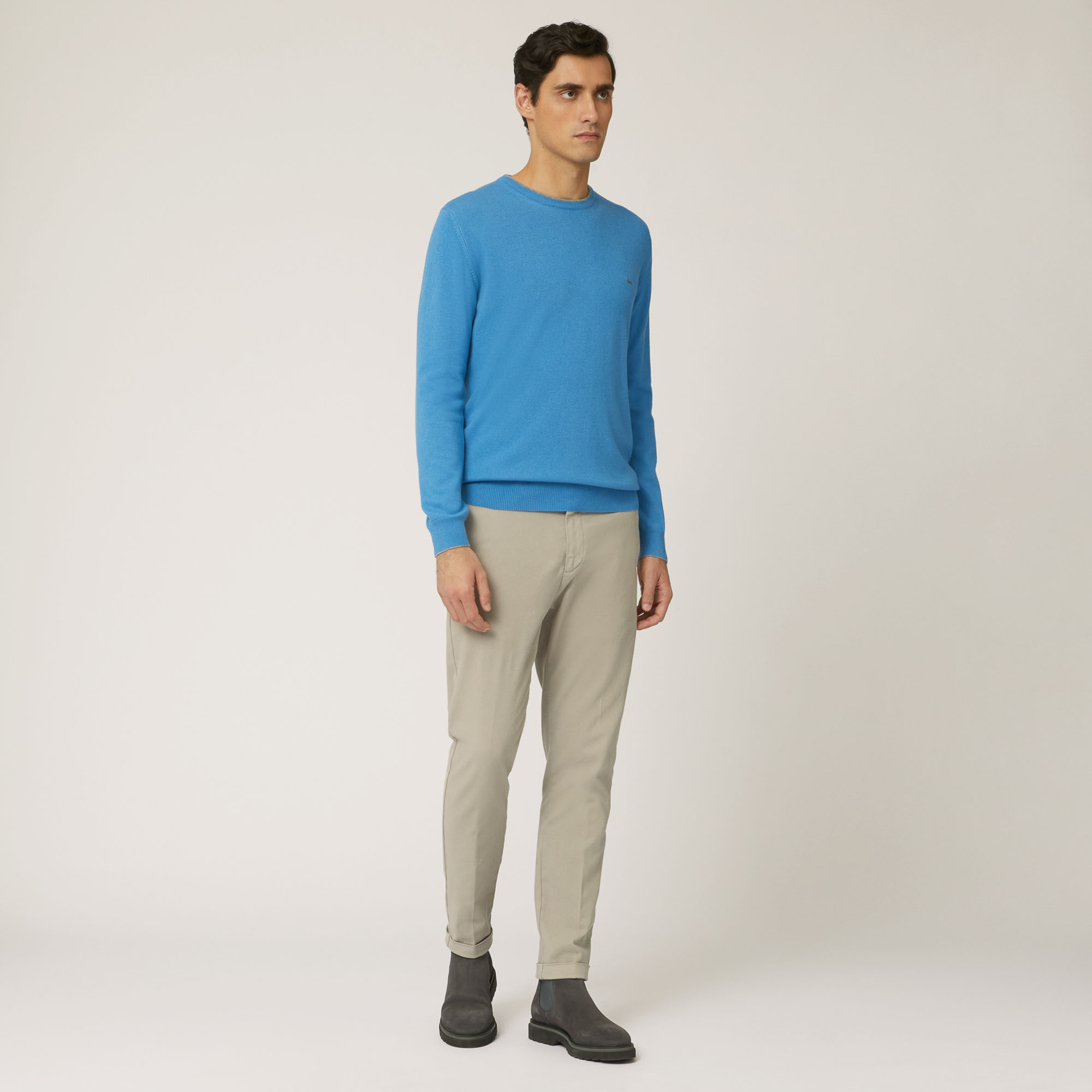 Jersey De Cuello Redondo De Lana Y Viscosa, Azul, large image number 3