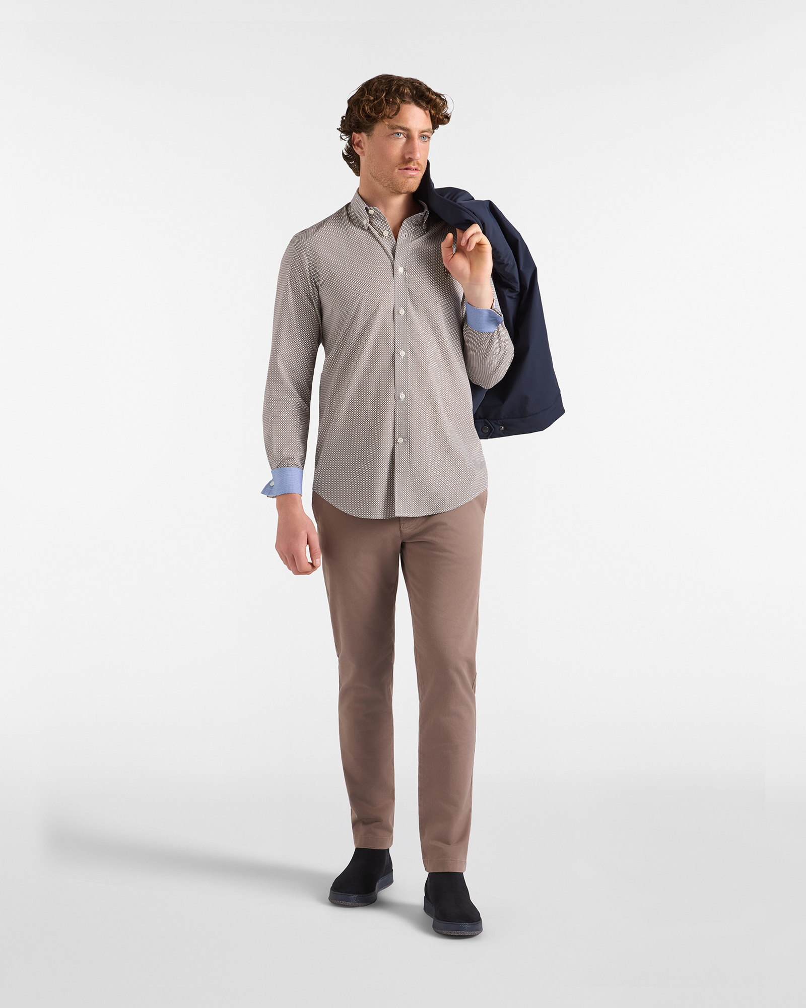 Pantalone Chino HBJ Uomo Narrow Fit in Cotone Stretch Dobby, BEIGE, large