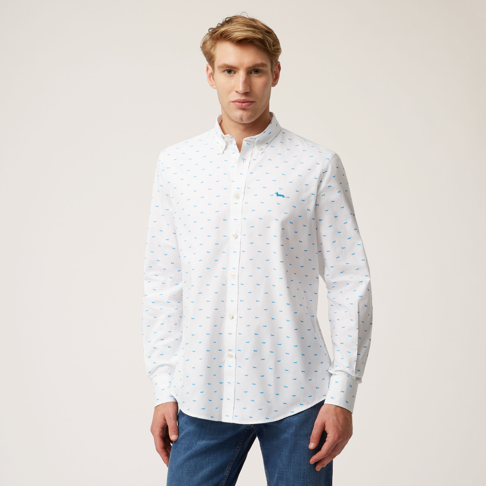 Camisa De Algodón Con Motivo Integral De Teckels, Blanco, large