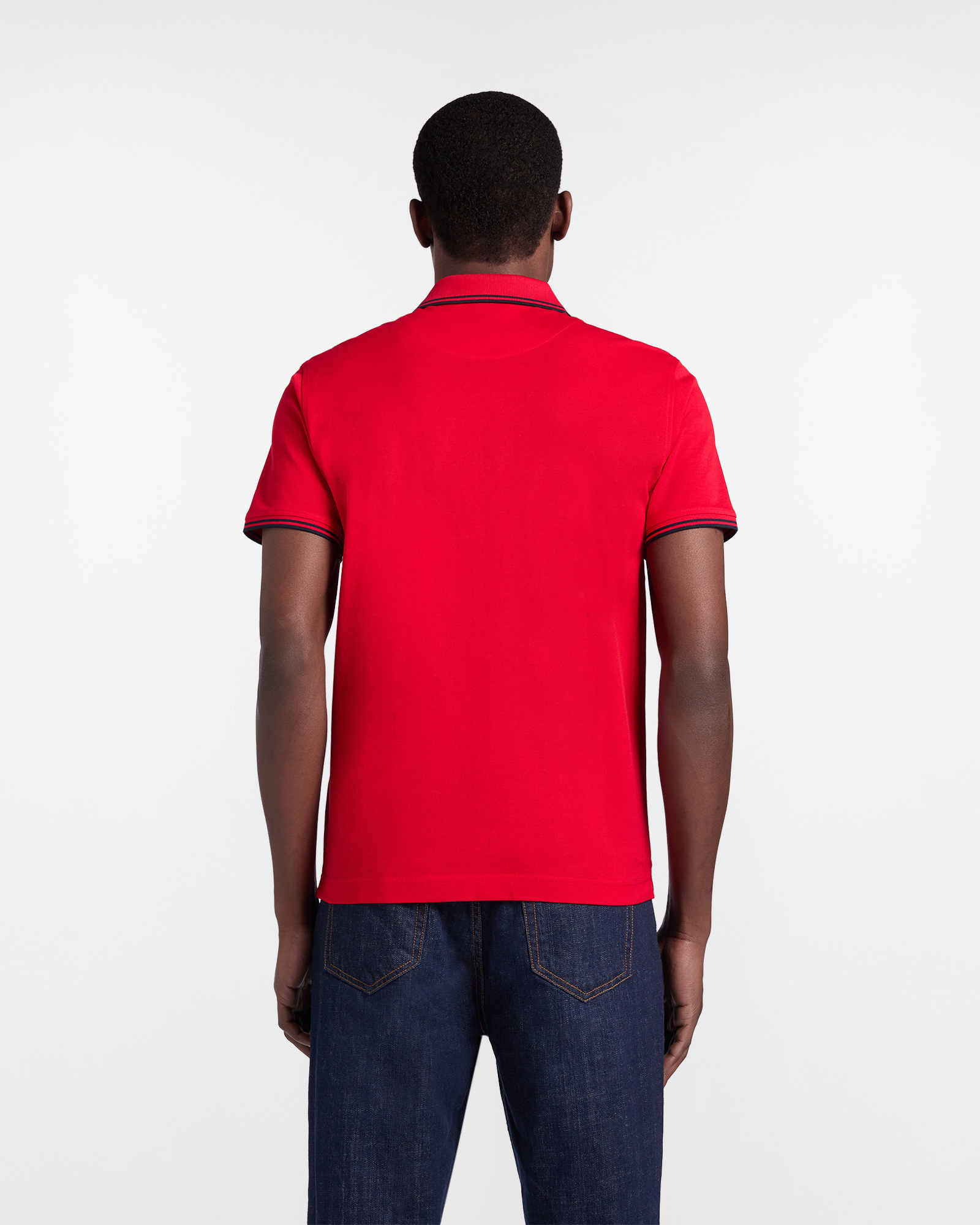 Polo de hombre con detalles de rayas en contraste, Rojo, large image number 1