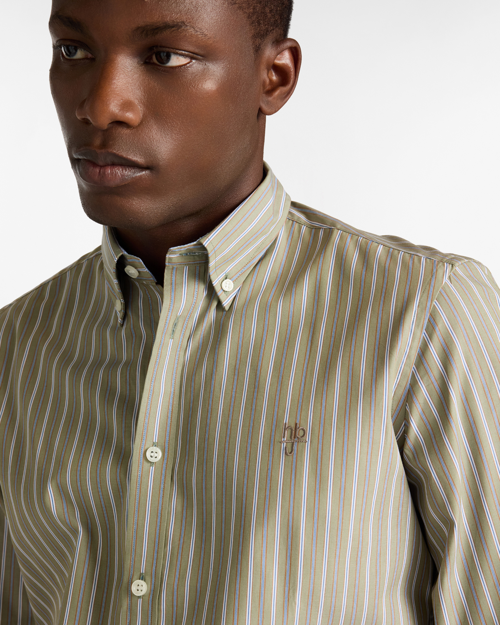 Camicia a Righe in Cotone, Verde Oliva, large image number 2