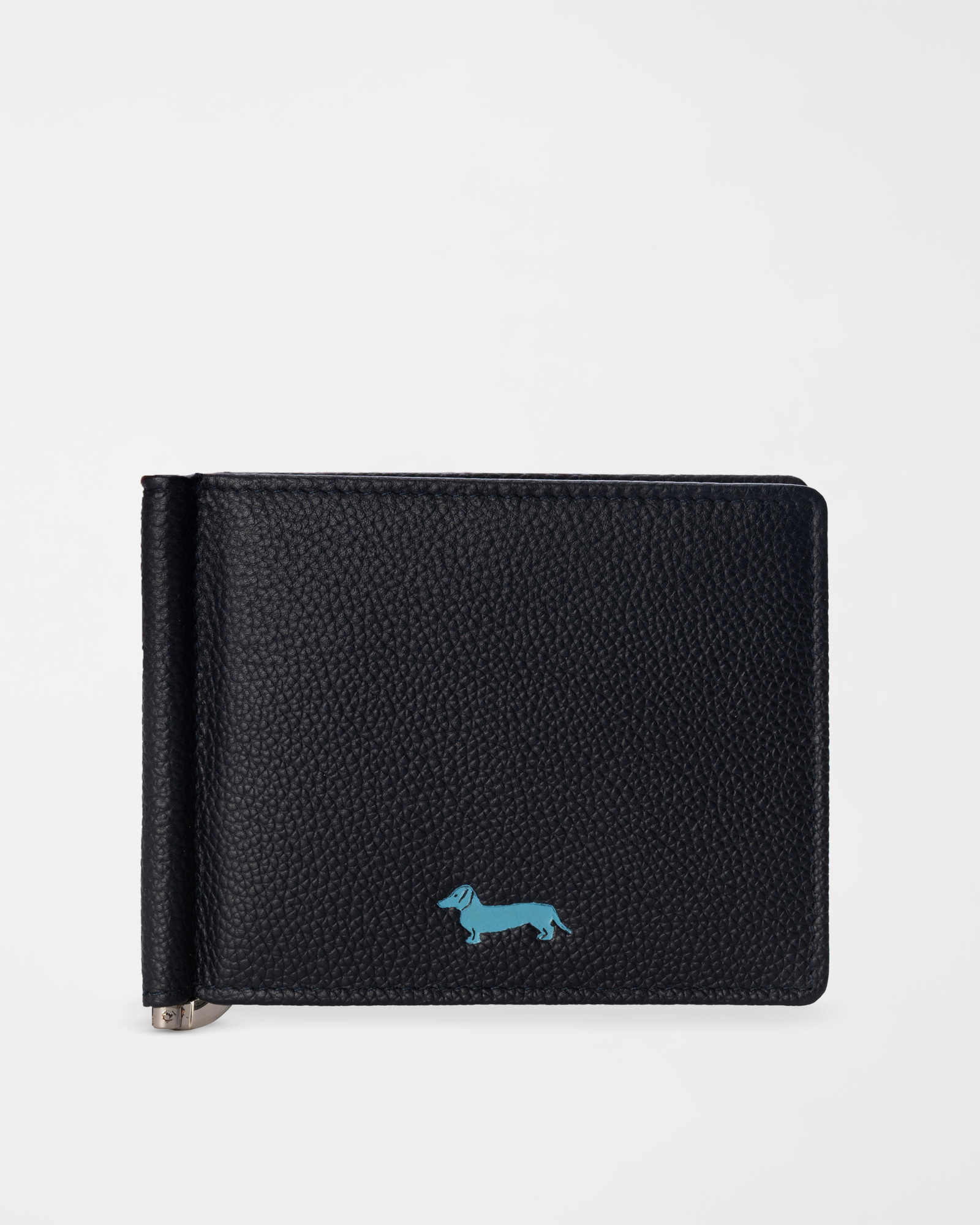 Men&rsquo;s Wallet with Money Clip in Genuine Navy Blue Leather