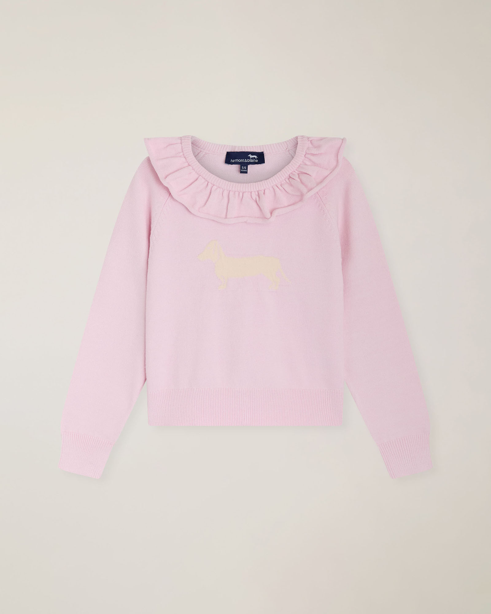 Sweater with ruffles & intarsia dachshund