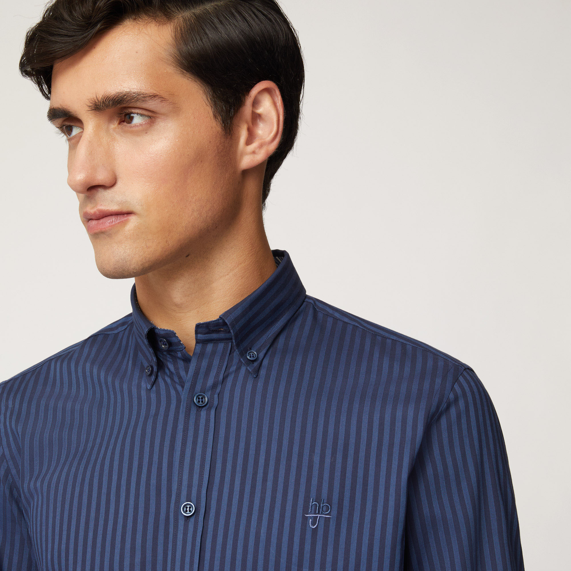 Camicia In Cotone A Righe Con Interni A Contrasto, Blu, large image number 2