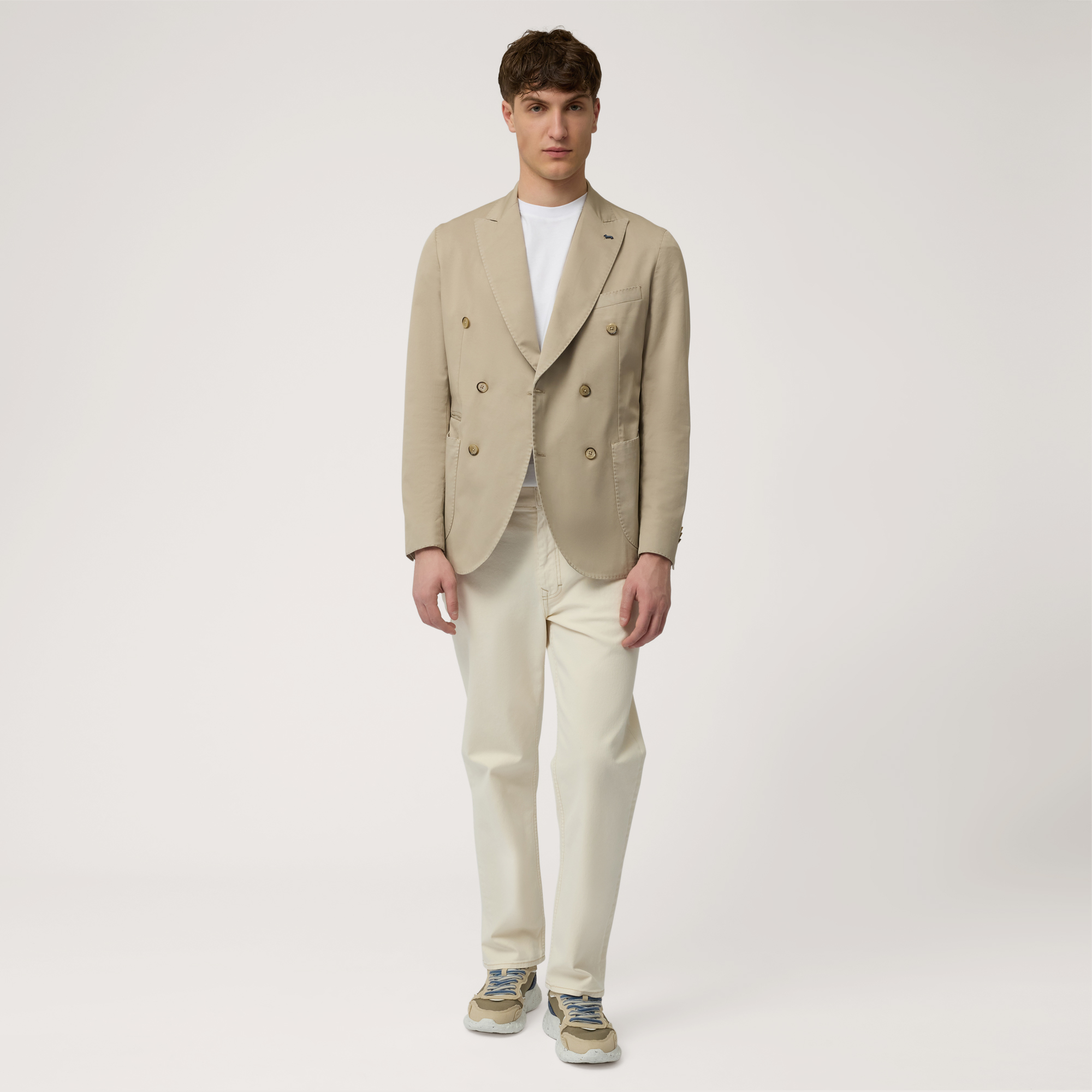 Cotton Double-Breasted Jacket, Beige, large image number 3