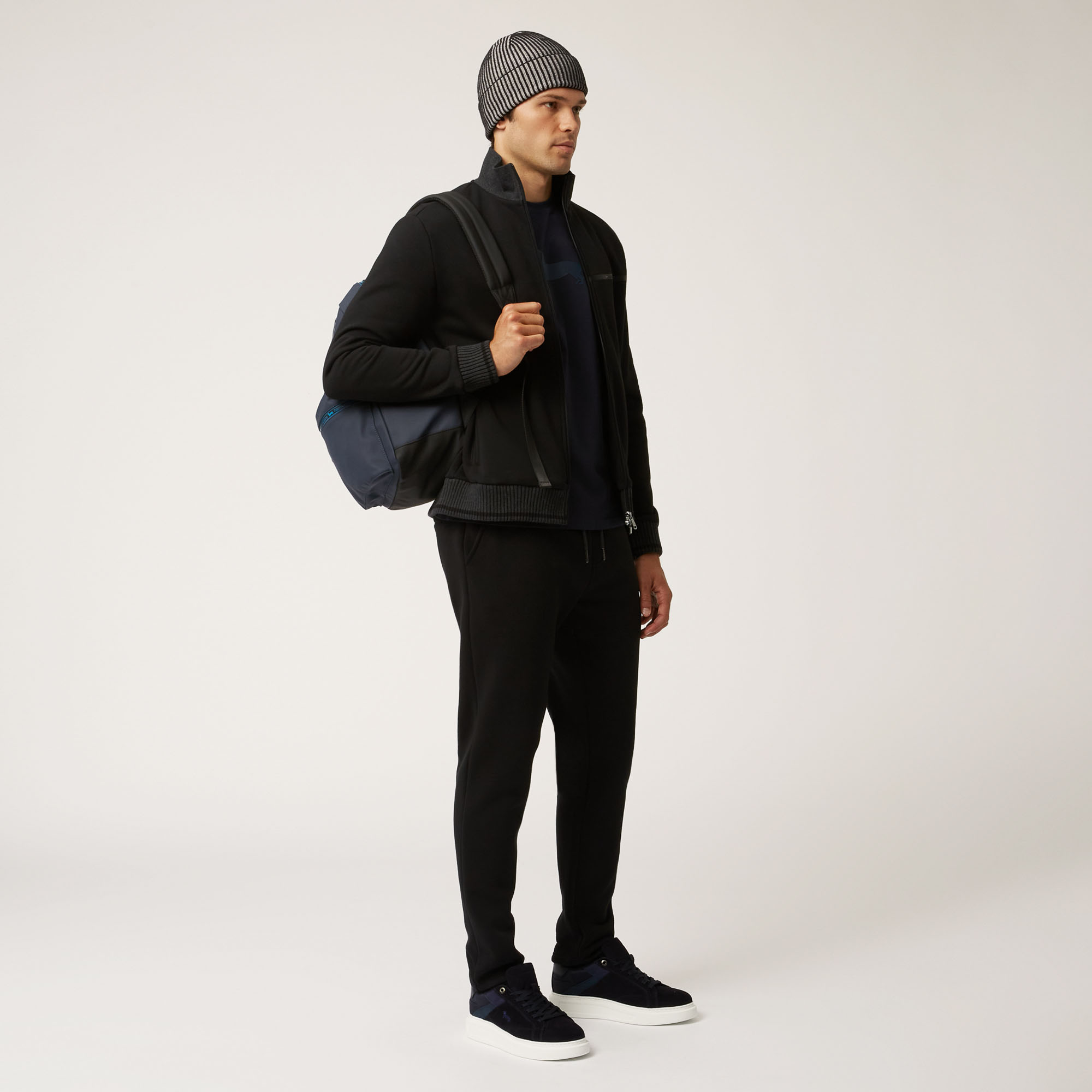Full-Zip Athleisure Sweatshirt With Contrasting Logo, Black, large image number 3