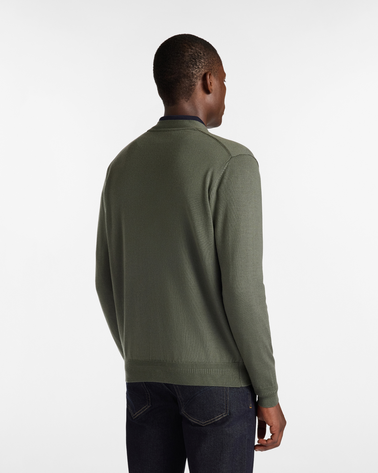 Cardigan in Lana Merino con Logo Ricamato, Verde Oliva, large image number 1