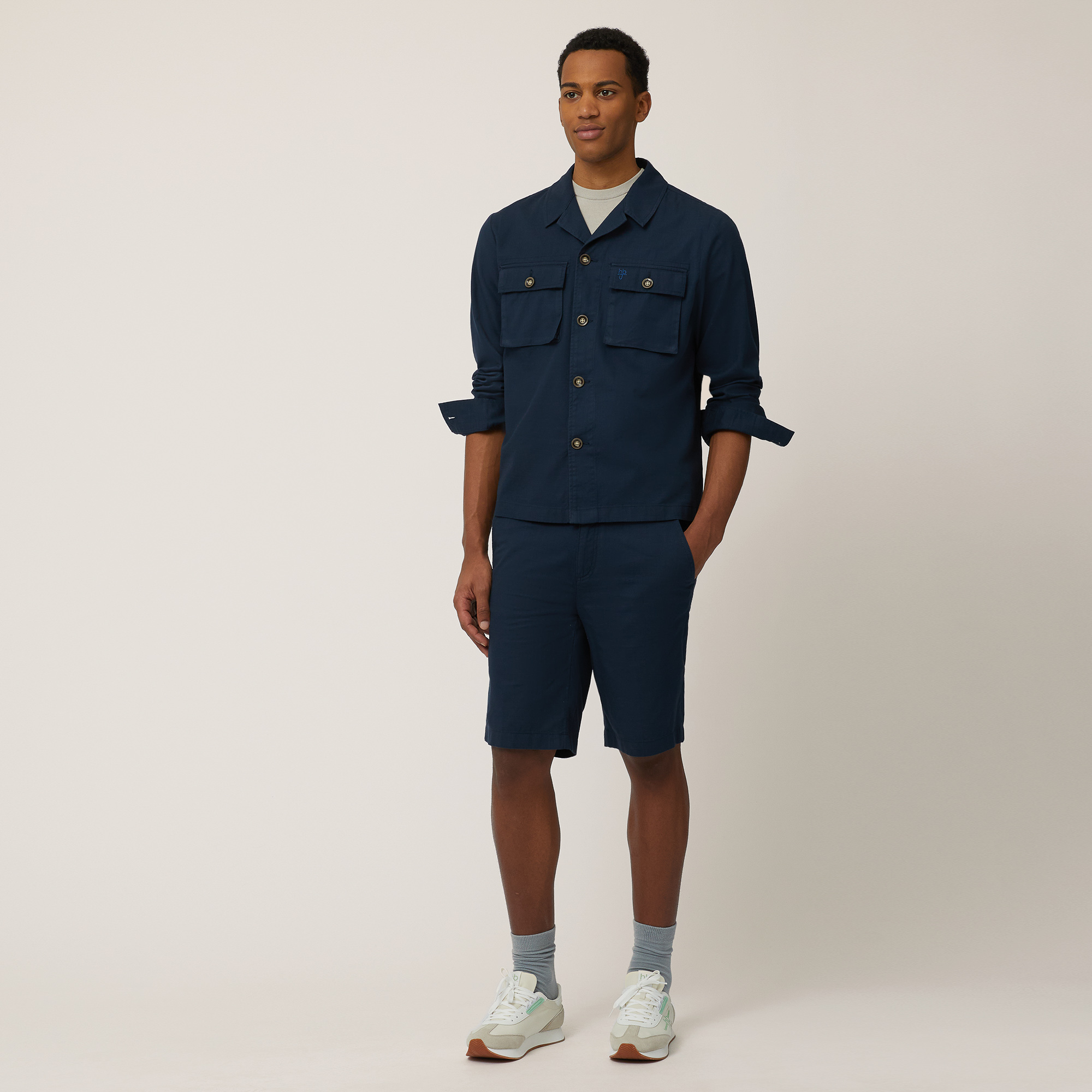 Slub Cotton Overshirt, Dark Blue, large image number 3