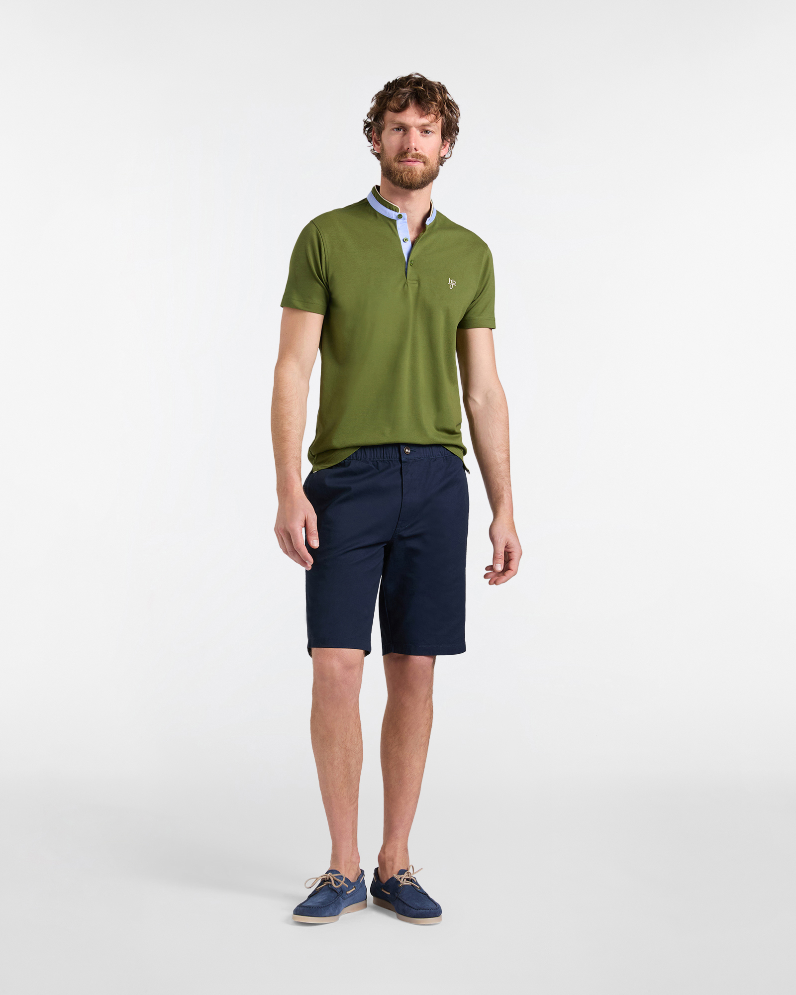 Polo uomo narrow  fit collo coreano , Verde militare, large image number 3