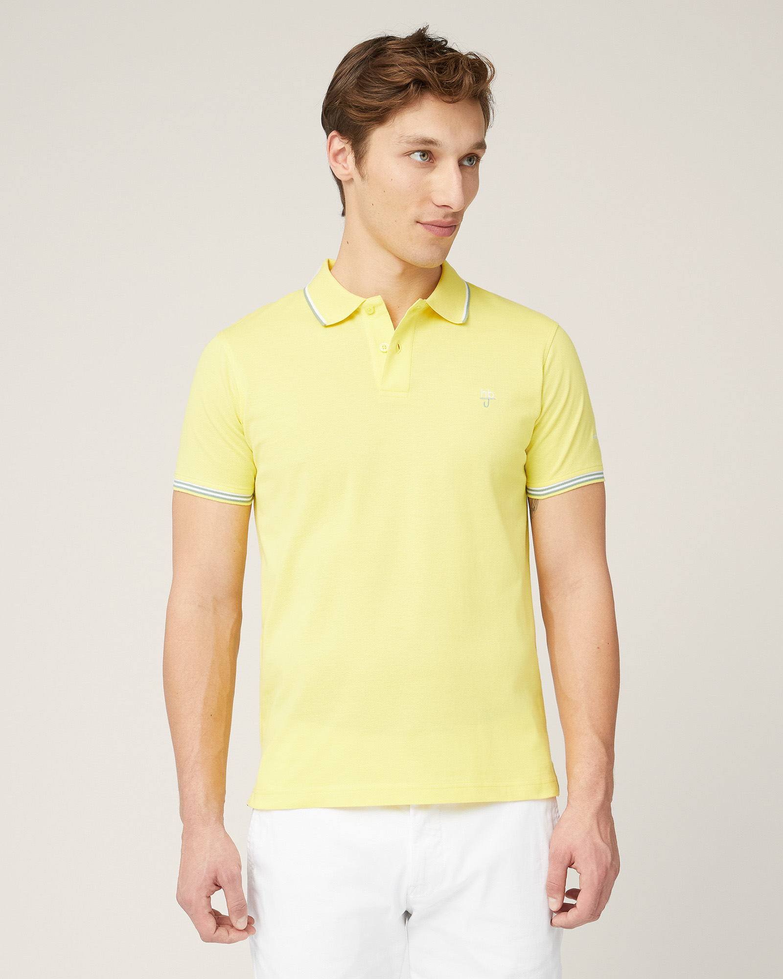 Polo Con Righini A Contrasto, Giallo Limone, large
