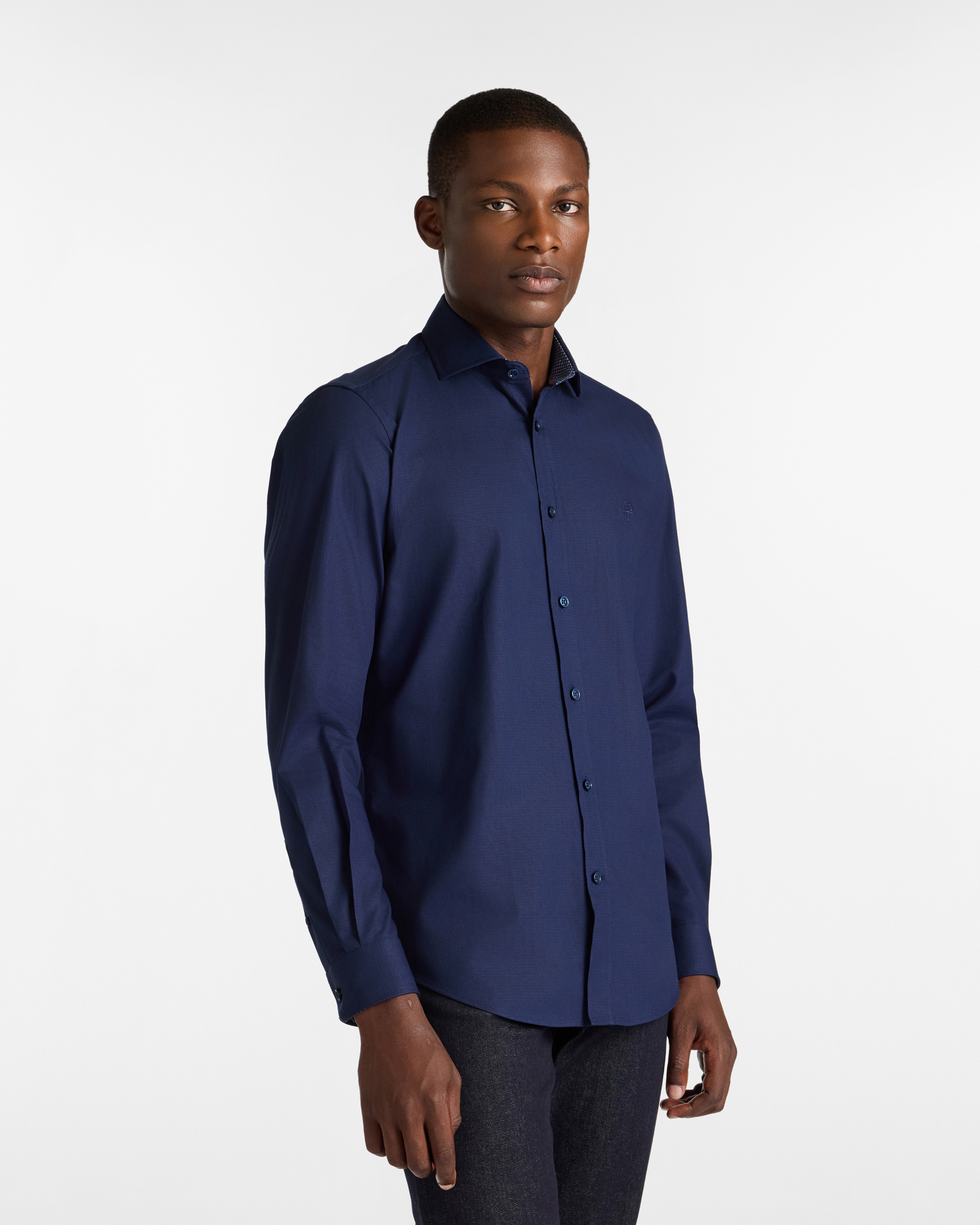 Cotton Shirt with Contrast Inner Cuffs