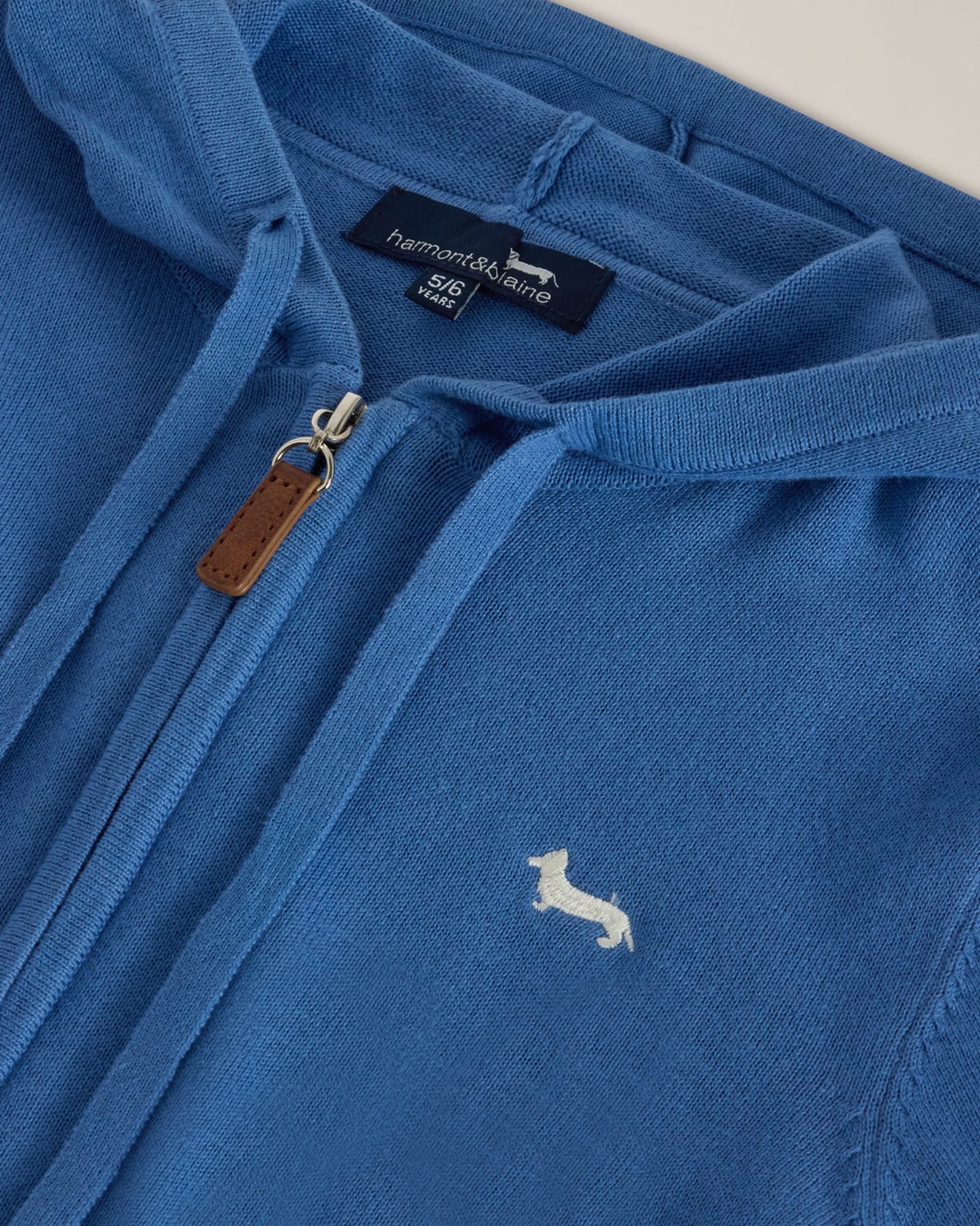 Cardigan full zip con cappuccio e ricamo logo, Indaco, large image number 2