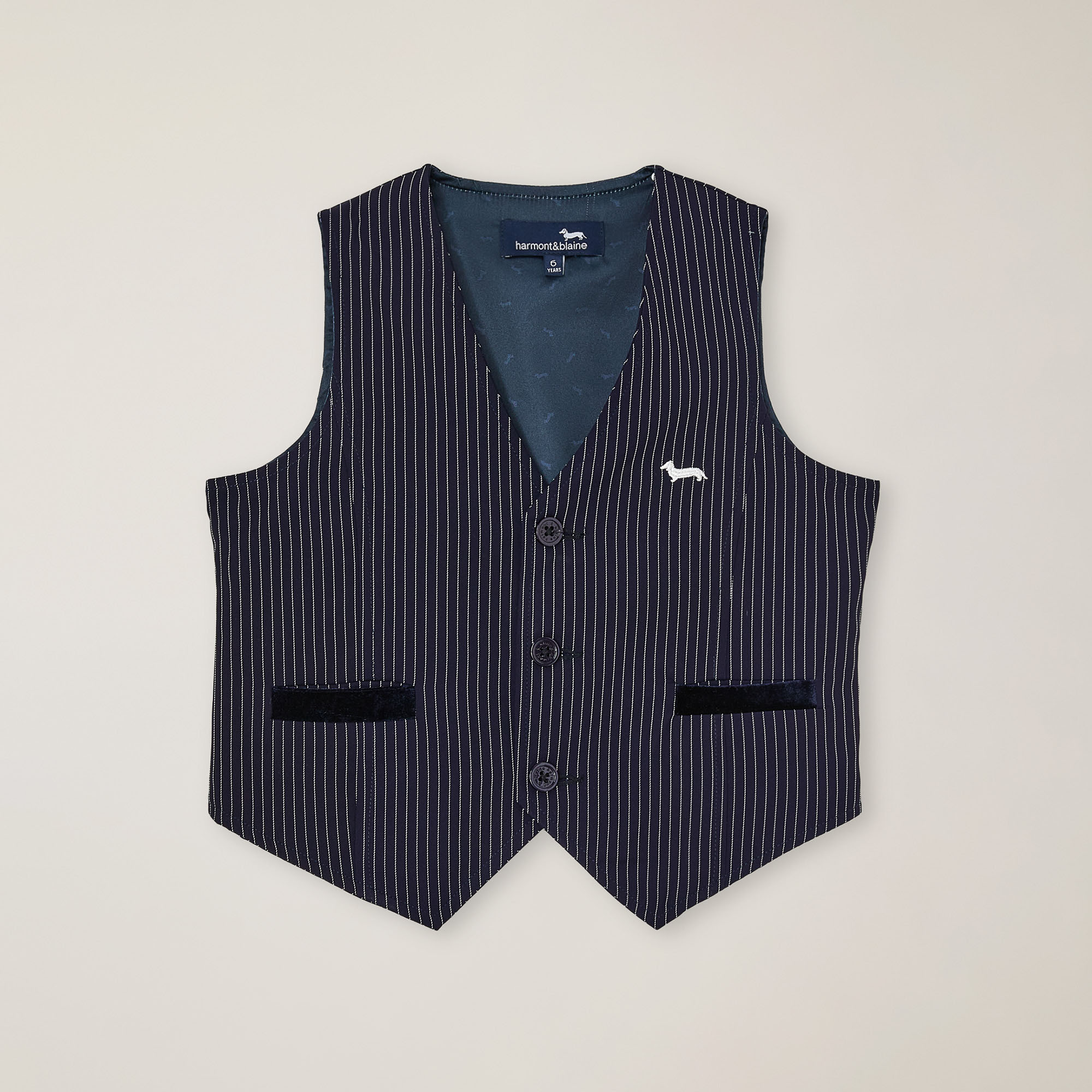 Pinstripe gilet with logo embroidery, Navy blue, large